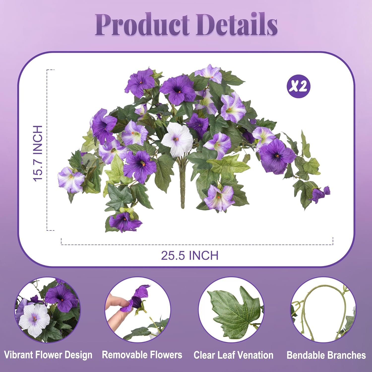 Wholesale 2PCS UV Resistant Faux Petunias Silk Flowers Artificial Plants No Fade for Outdoor Garden Balcony Porch Home Indoor Decor Purple White Supplier