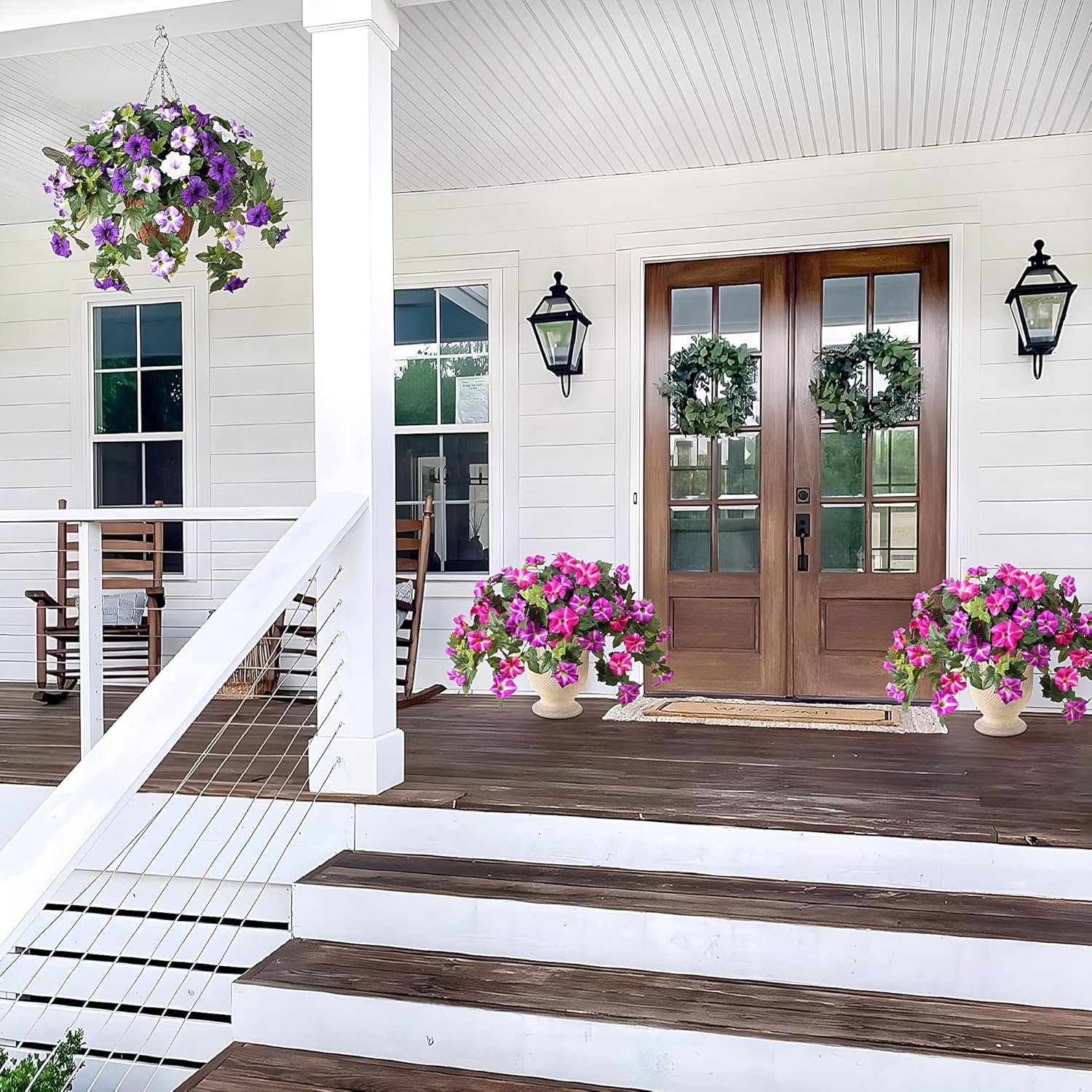 Wholesale 2PCS UV Resistant Faux Petunias Silk Flowers No Fade Artificial Plants for Outdoor Garden Balcony Porch Home Decoration Realistic Fuchsia Lotus Supplier Wholesale 2PCS UV Resistant Faux Petunias Silk Flowers No Fade Artificial Plants for Outdoor Garden Balcony Porch Home Decoration Realistic Fuchsia Lotus Supplier