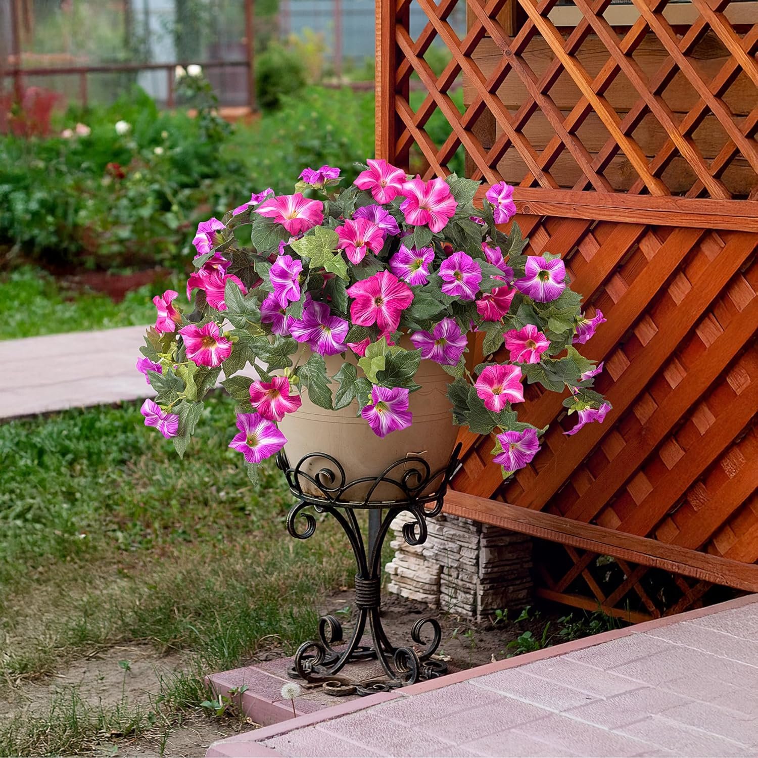 Wholesale 2PCS UV Resistant Faux Petunias Silk Flowers No Fade Artificial Plants for Outdoor Garden Balcony Porch Home Decoration Realistic Fuchsia Lotus Supplier Wholesale 2PCS UV Resistant Faux Petunias Silk Flowers No Fade Artificial Plants for Outdoor Garden Balcony Porch Home Decoration Realistic Fuchsia Lotus Supplier