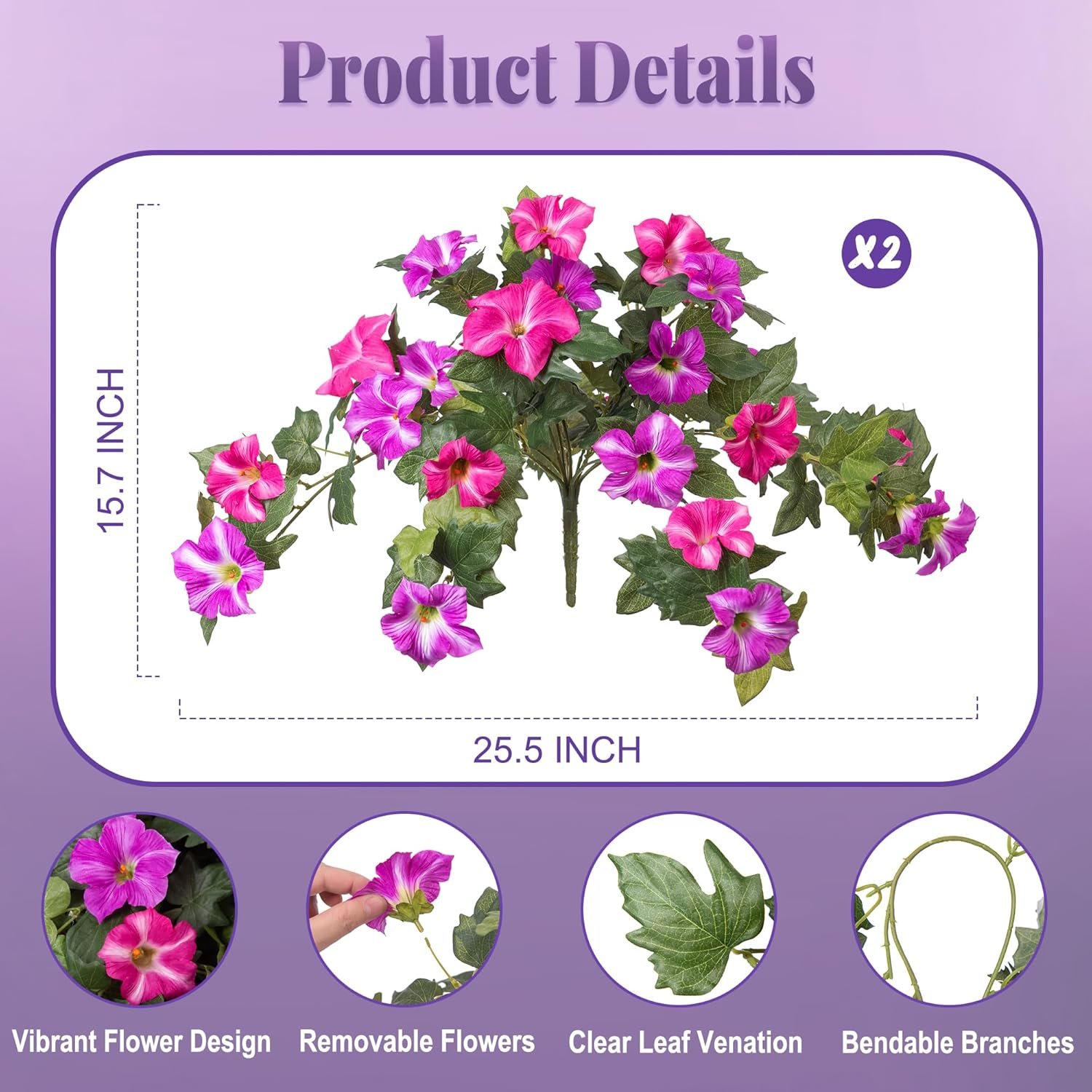 Wholesale 2PCS UV Resistant Faux Petunias Silk Flowers No Fade Artificial Plants for Outdoor Garden Balcony Porch Home Decoration Realistic Fuchsia Lotus Supplier Wholesale 2PCS UV Resistant Faux Petunias Silk Flowers No Fade Artificial Plants for Outdoor Garden Balcony Porch Home Decoration Realistic Fuchsia Lotus Supplier