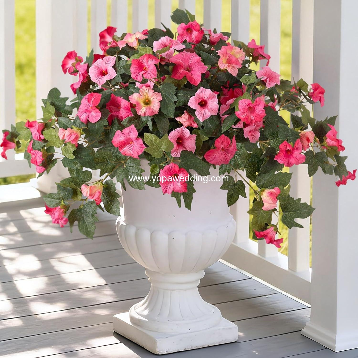 Artificial Fake Petunia Flowers for Outdoor Decoration, 2PCS Faux Silk Petunias Flower for Spring UV Resistant No Fade Realistic Plants for Garden Balcony Yard Porch Indoor Decor(Double Pink)