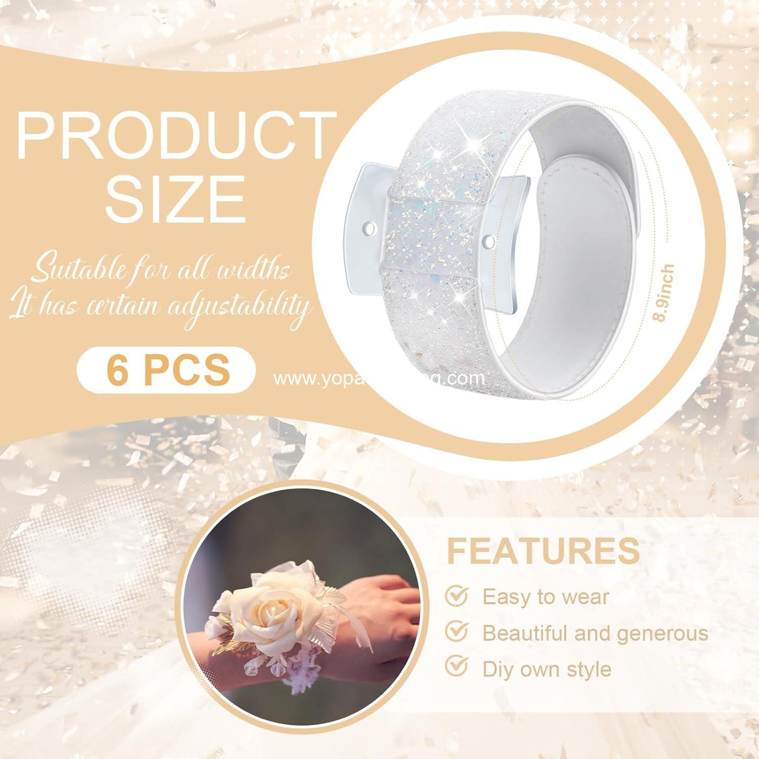 Wholesale 6 Pieces Acrylic Base Floral Wrist Corsage Bracelets Wristlet Bands Wedding Bridesmaid Party Prom DIY Accessories Supplier