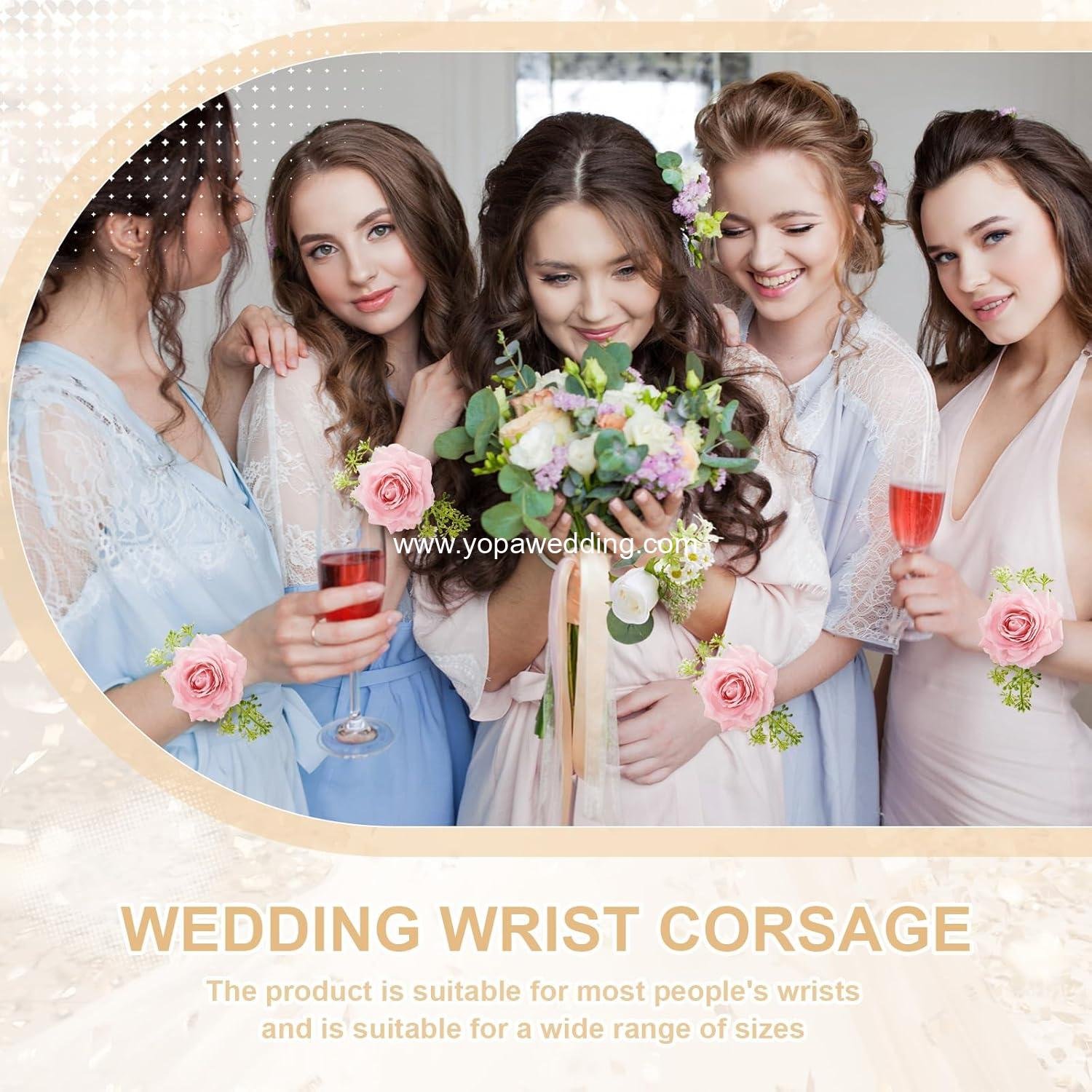 Wholesale 6 Pieces Acrylic Base Floral Wrist Corsage Bracelets Wristlet Bands Wedding Bridesmaid Party Prom DIY Accessories Supplier