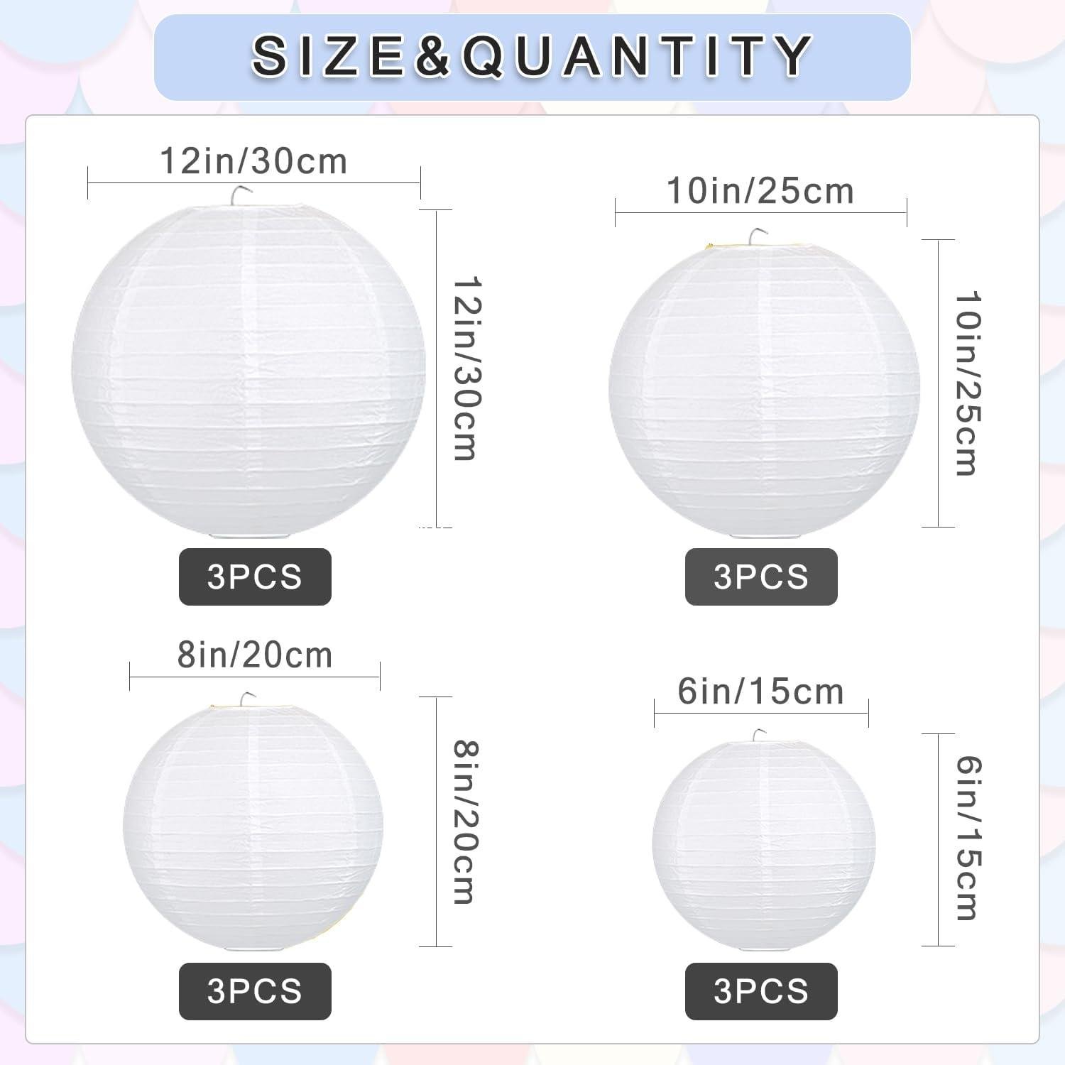 Wholesale 12Pcs Round Paper Lanterns Assorted Sizes 6 Wholesale 12Pcs Round Paper Lanterns Assorted Sizes 6