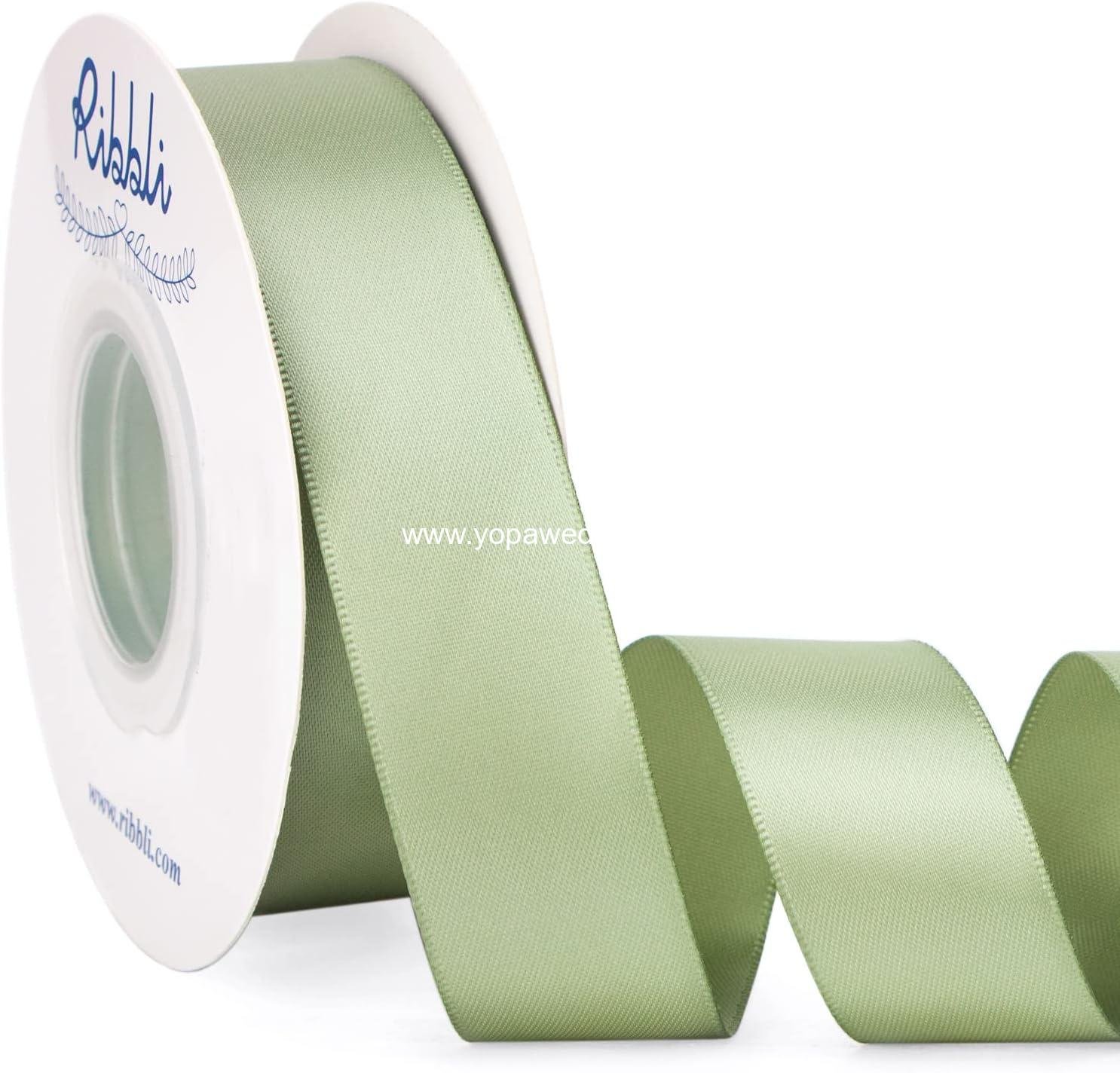 Ribbli Dusty Sage Satin Ribbon Double Faced Satin 1 Inch x Continuous 25 Yards-Sage Green Ribbon for Gift Wrapping Crafts Wedding Decoration Bows Bouquet Floral Arrangement
