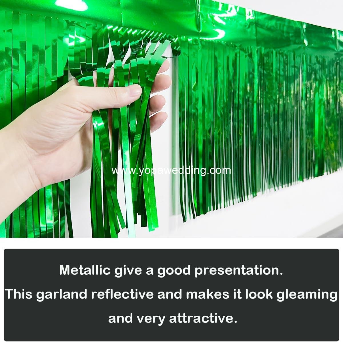 Wholesale 3 Pack Total 30 Feet Green Foil Fringe Garland Metallic Tassel Streamers Wall Hanging Drapes Skirting Decorations for Parade Float Trailer Mardi Gras Birthday St. Patrick's Day Supplier