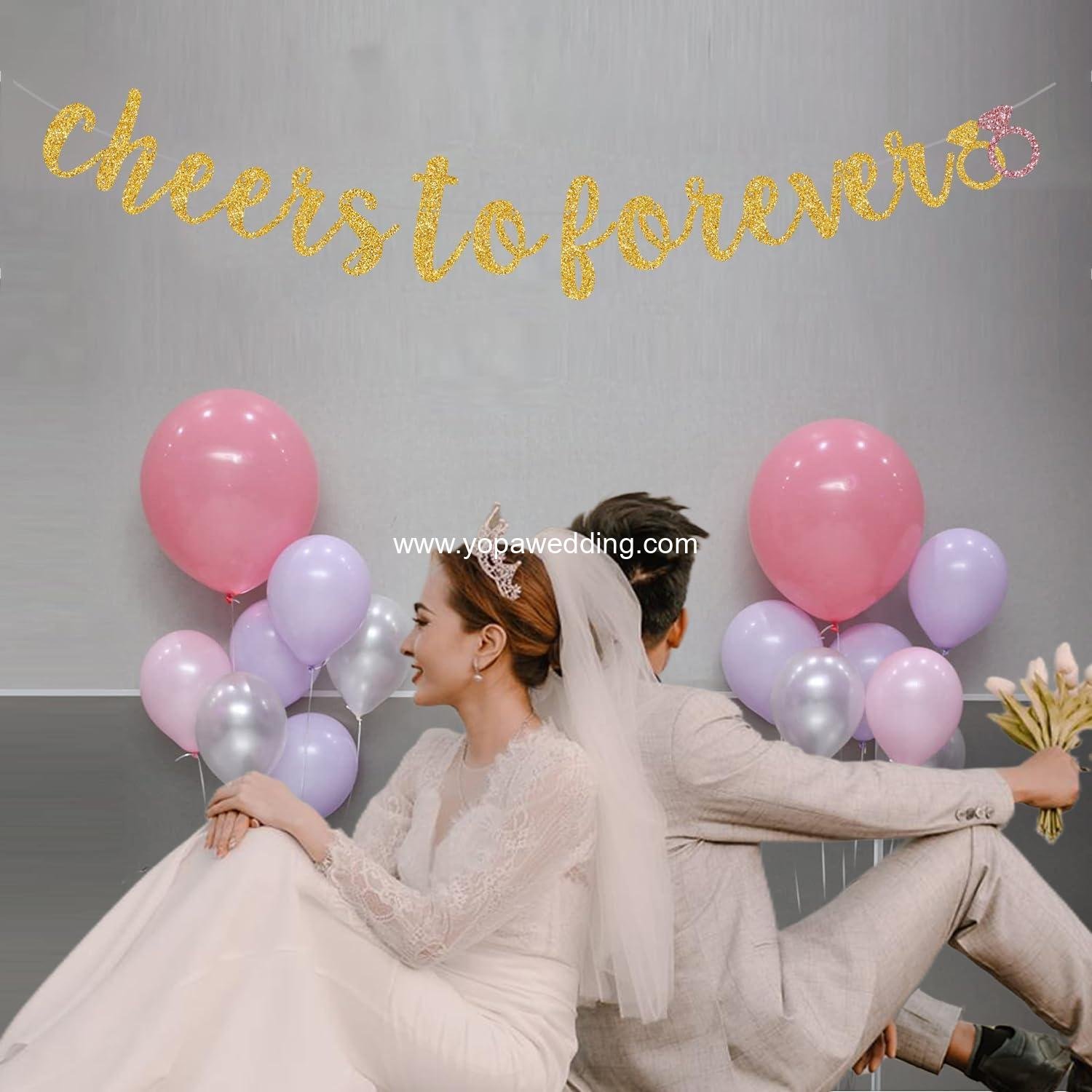 Wholesale Gold Glitter Cheers To Forever Banner Engagement Wedding Bridal Shower Decorations Pre-Strung Supplier