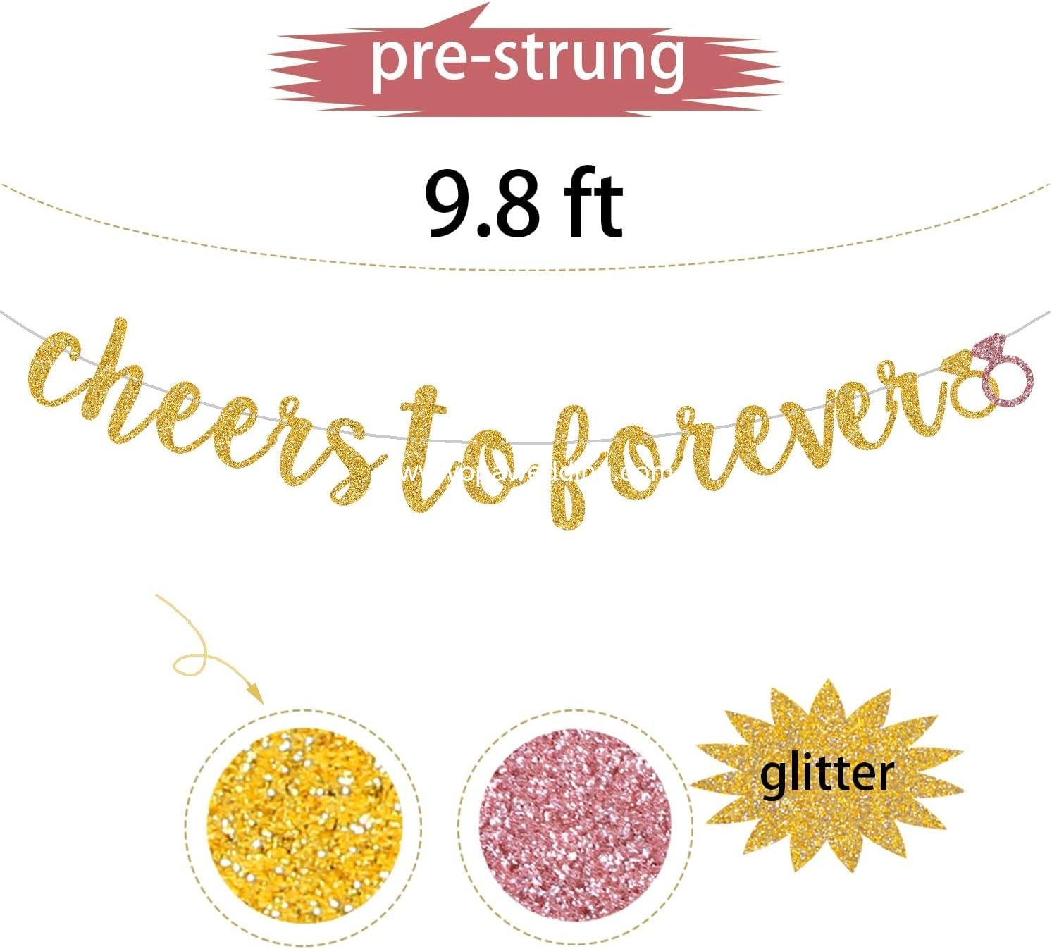 Wholesale Gold Glitter Cheers To Forever Banner Engagement Wedding Bridal Shower Decorations Pre-Strung Supplier