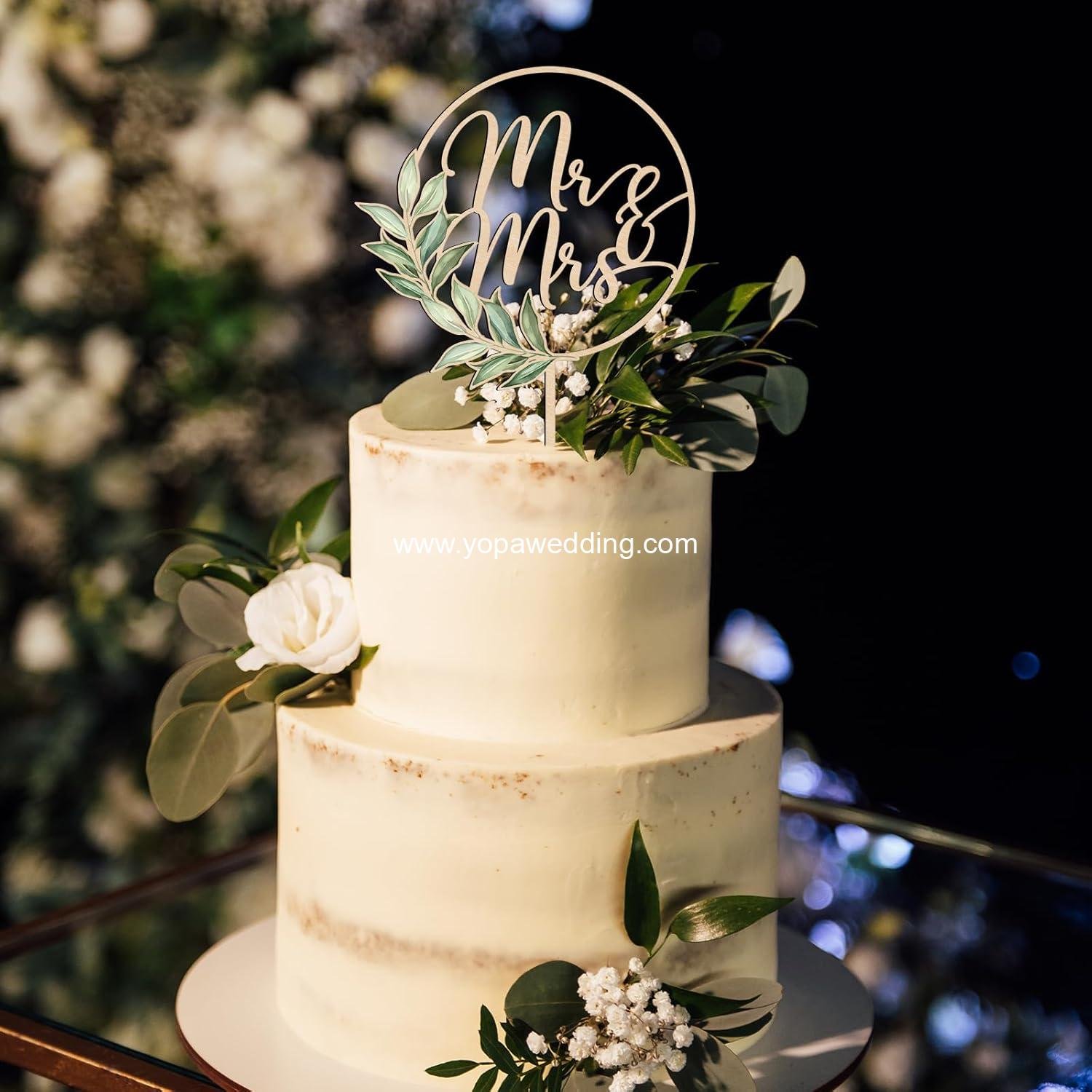 Wholesale Mr & Mrs Greeny Wooden Wedding Cake Topper Design 02 Supplier