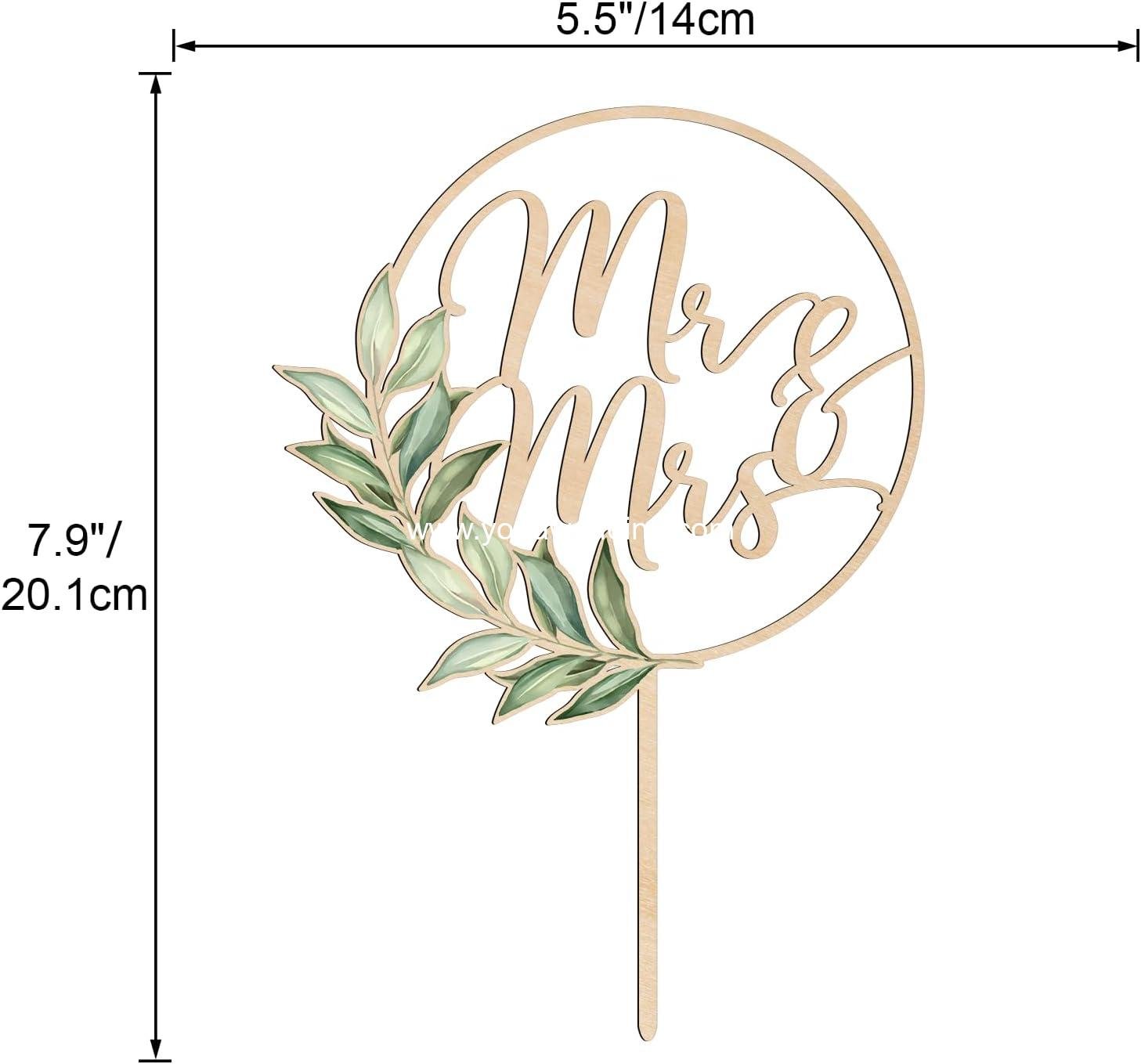 Wholesale Mr & Mrs Greeny Wooden Wedding Cake Topper Design 02 Supplier
