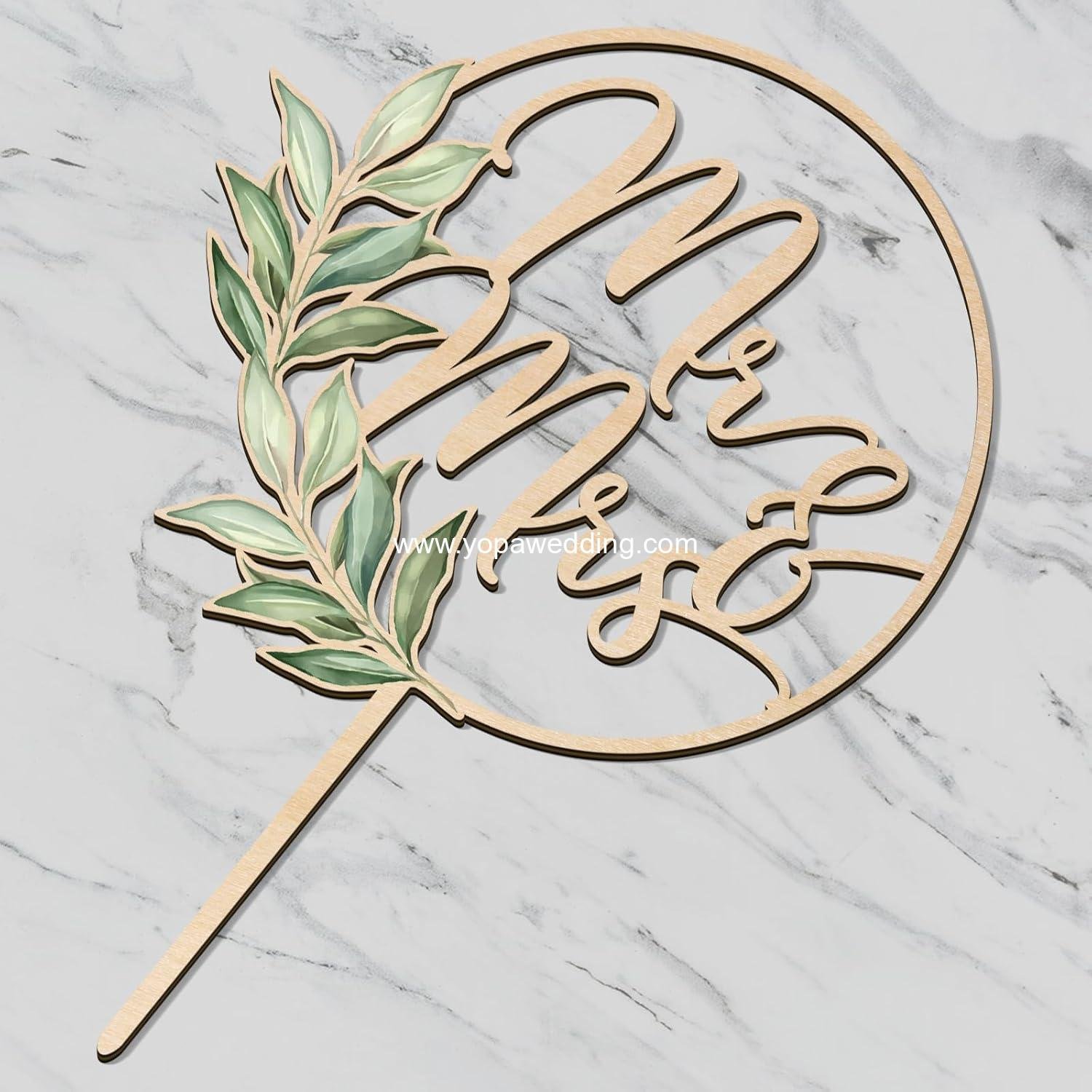 Wholesale Mr & Mrs Greeny Wooden Wedding Cake Topper Design 02 Supplier