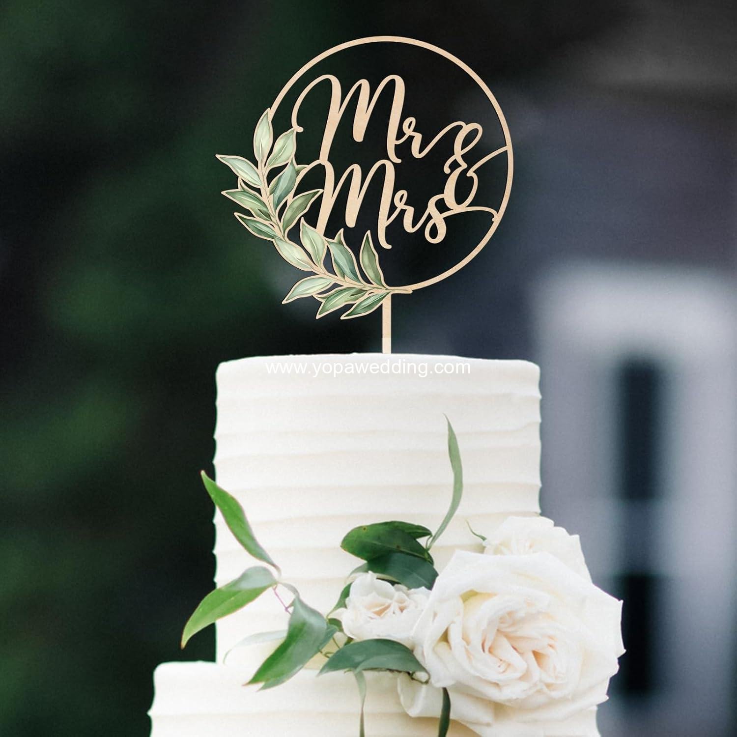 Wholesale Mr & Mrs Greeny Wooden Wedding Cake Topper Design 02 Supplier
