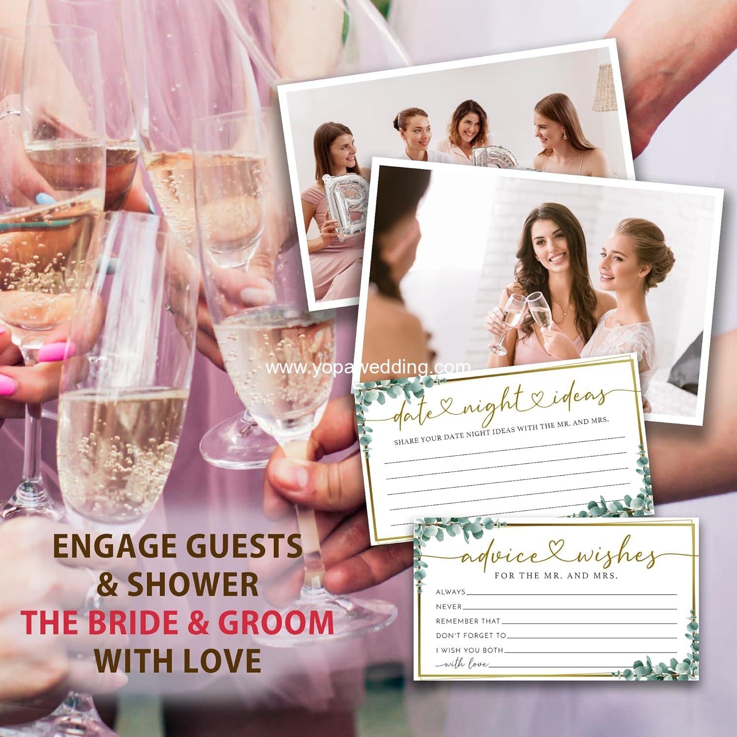 Wholesale 50 Packs Eucalyptus Mr and Mrs Advice Wishes Wedding Cards Bridal Shower Game with Box Reception Guest Book for Bride Groom Newlywed Engagement Party Decoration Supplier