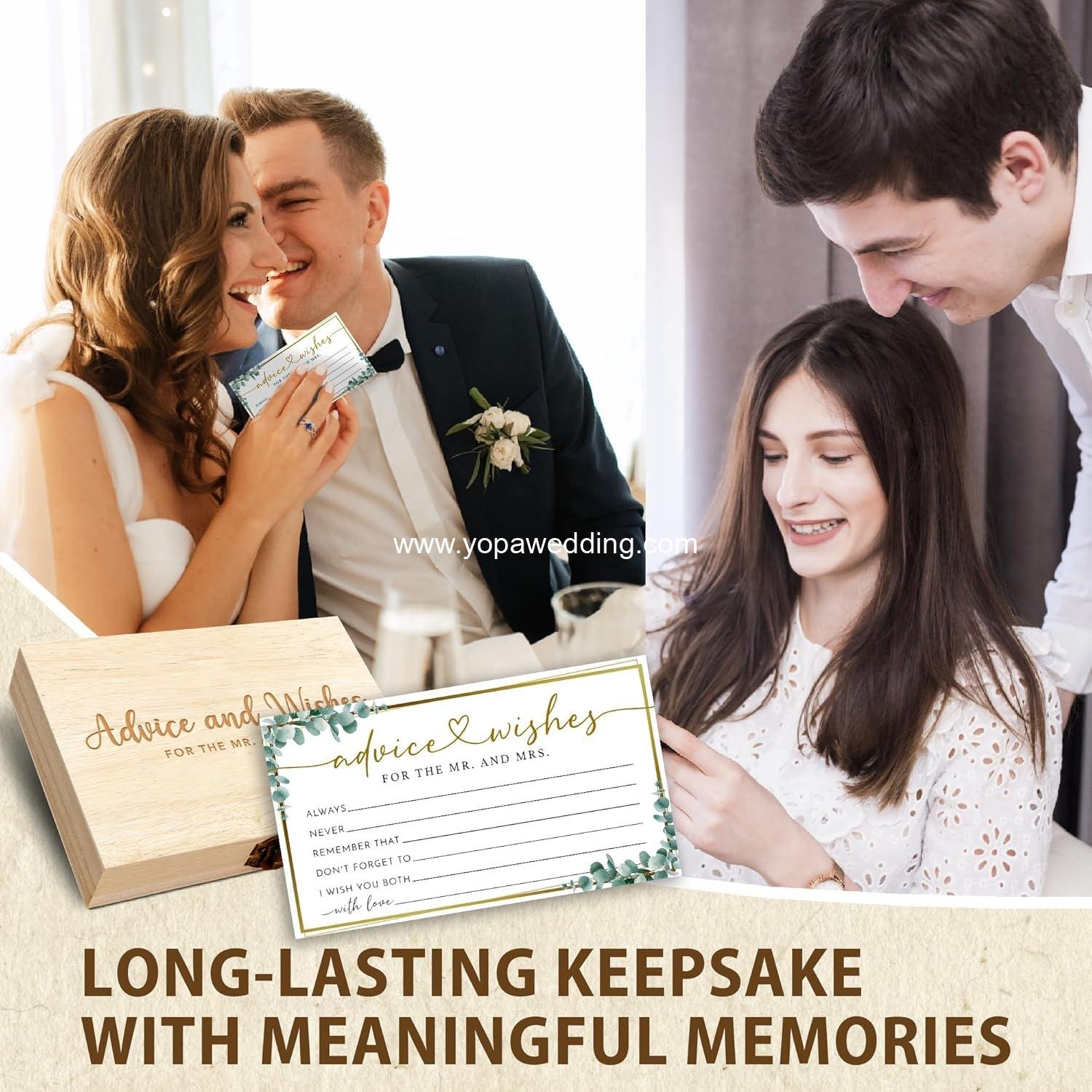 Wholesale 50 Packs Eucalyptus Mr and Mrs Advice Wishes Wedding Cards Bridal Shower Game with Box Reception Guest Book for Bride Groom Newlywed Engagement Party Decoration Supplier
