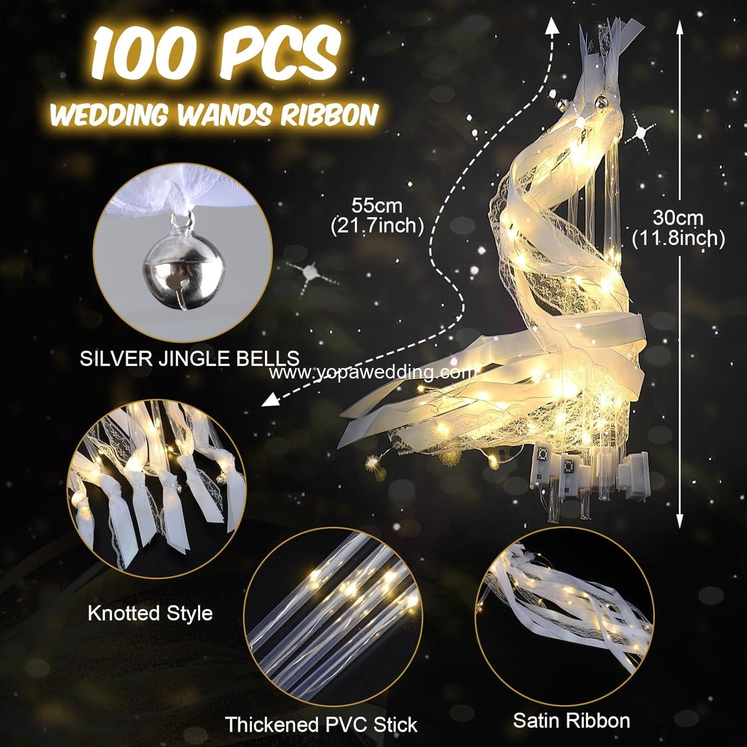 Wholesale 100PCS LED Light Up Fairy Wands with 3 Colorful Flashing Modes Silk Streamers Bells for Wedding New Year Thanksgiving Concert Supplier Wholesale 100PCS LED Light Up Fairy Wands with 3 Colorful Flashing Modes Silk Streamers Bells for Wedding New Year Thanksgiving Concert Supplier