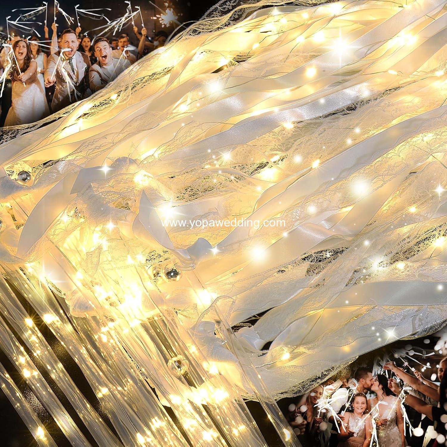 Wholesale 100PCS LED Light Up Fairy Wands with 3 Colorful Flashing Modes Silk Streamers Bells for Wedding New Year Thanksgiving Concert Supplier