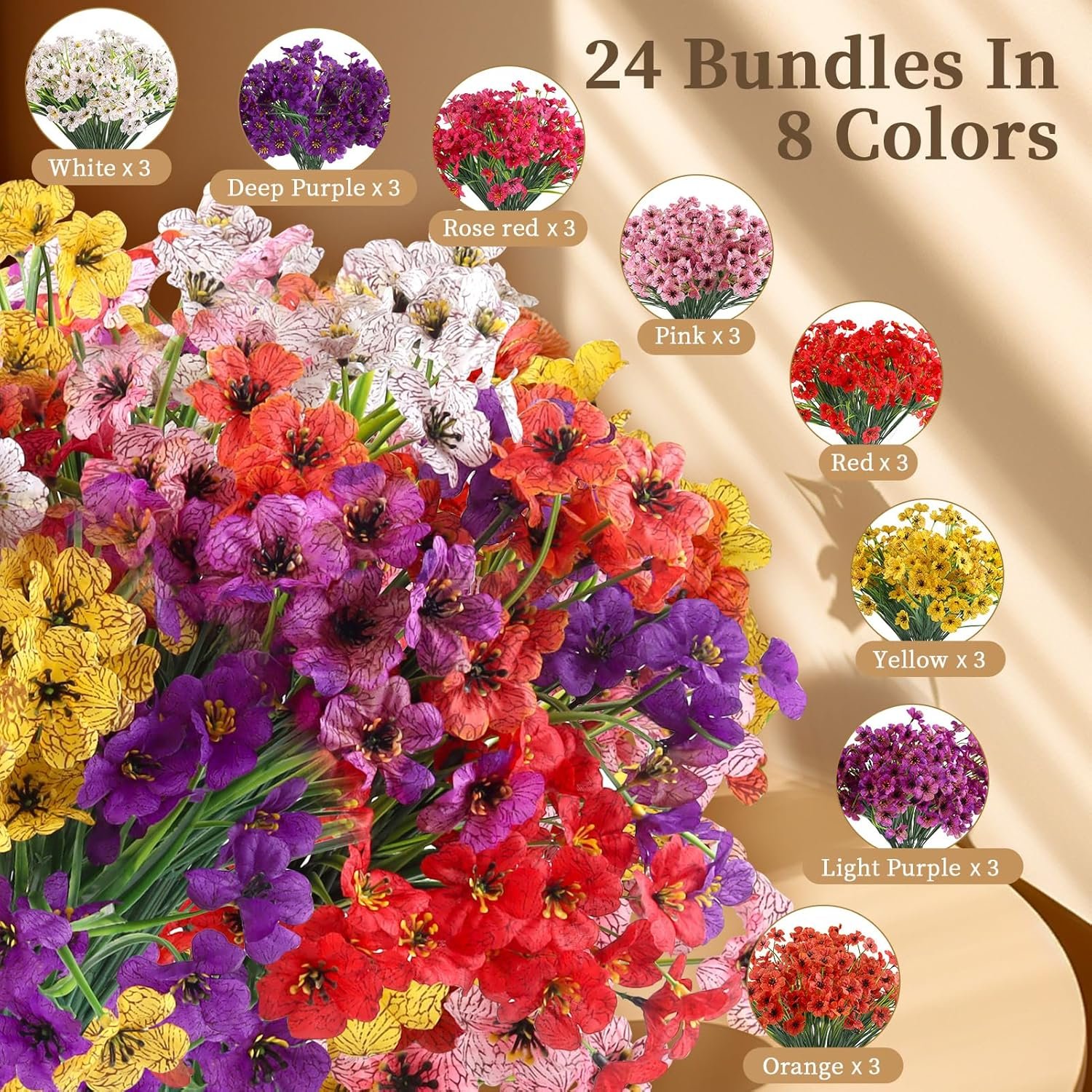 Wholesale 24 Bundles Artificial Flowers Indoor Outdoor Fake Plants Garden Porch Window Box Home Wedding Farmhouse 8 Colors Supplier Wholesale 24 Bundles Artificial Flowers Indoor Outdoor Fake Plants Garden Porch Window Box Home Wedding Farmhouse 8 Colors Supplier