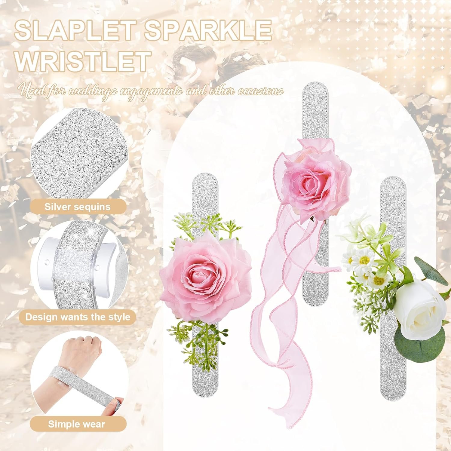 Wholesale 6 Pieces Acrylic Base Floral Wrist Corsage Bracelets Wristlet Bands Wedding DIY Bridesmaid Accessories Bridal Shower Party Prom Supplier