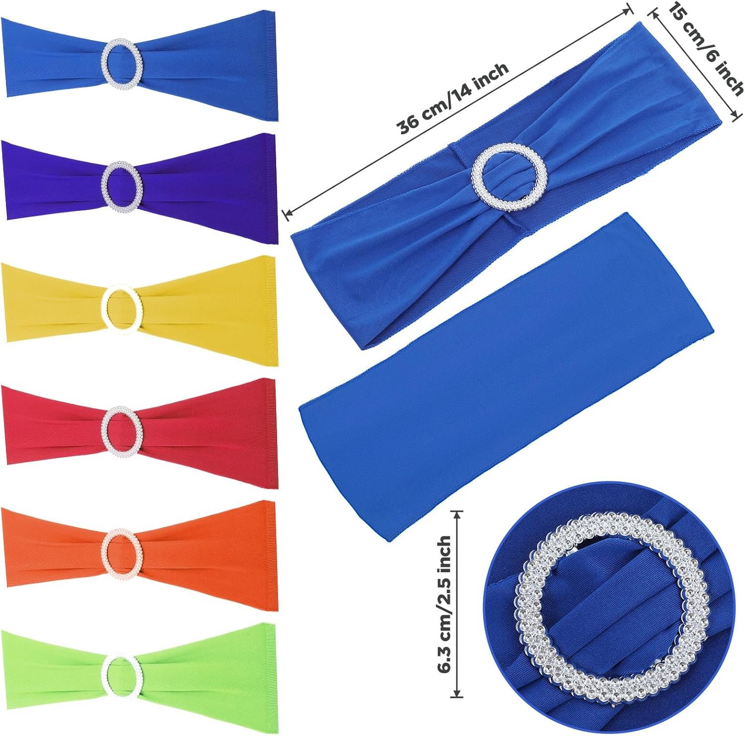 Wholesale 60 PCS Stretch Spandex Chair Sashes Bows Bands with Buckle Wedding Party Baby Shower Banquet Decor Supplier