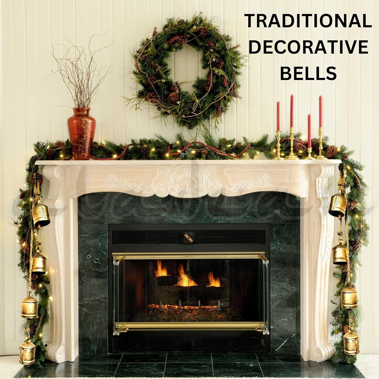 Wholesale Rustic Decorative 4-Bell Cluster Cow Bells Shabby Chic Vintage Brass Coated Jute Rope Hanging Gold Christmas Bells (4pc 10cm) Supplier