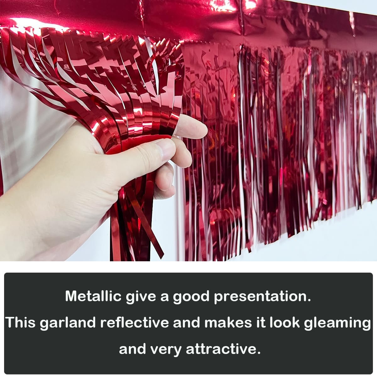 Wholesale 3 Pack 30 Feet Foil Fringe Tassel Garland Metallic Streamers Wall Drapes for Parade Mardi Gras Wedding Parties Red Supplier