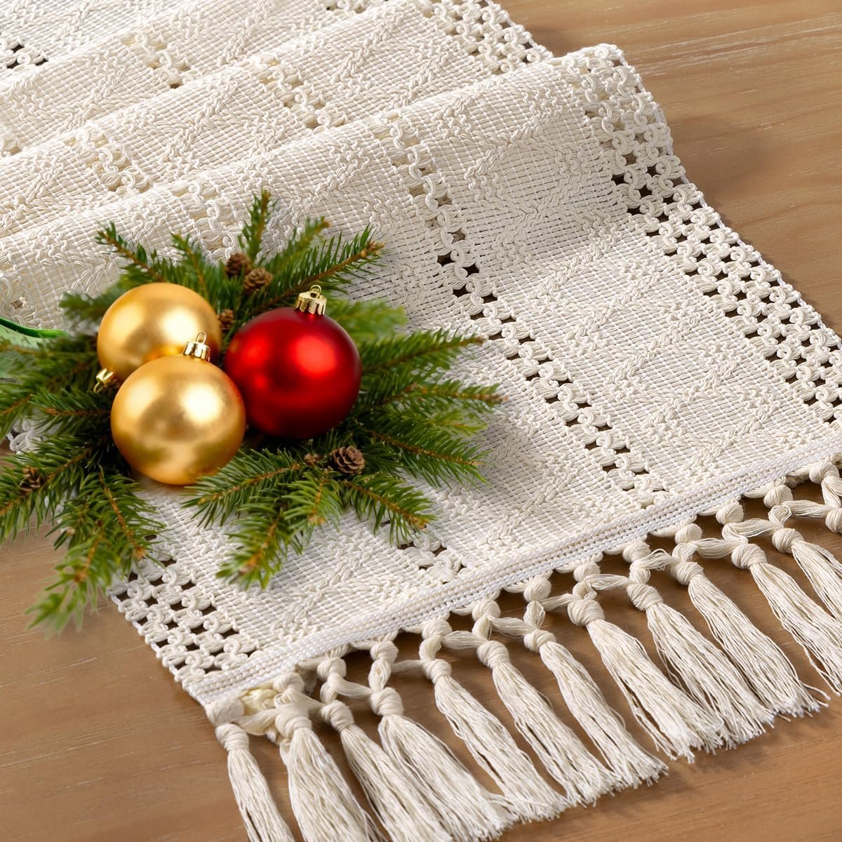 Wholesale Boho Table Runner Valentine's Day Farmhouse Rustic Macrame Woven Cotton Linen Centerpiece Decor 12x72 Inch Beige Supplier