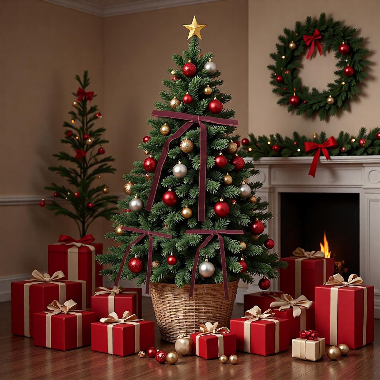 Wholesale Velvet Christmas Bows 24 Pack Premade Wired Ribbon Bows Christmas Tree Wreaths Vintage Elegant Burgundy Holiday Decor Supplier