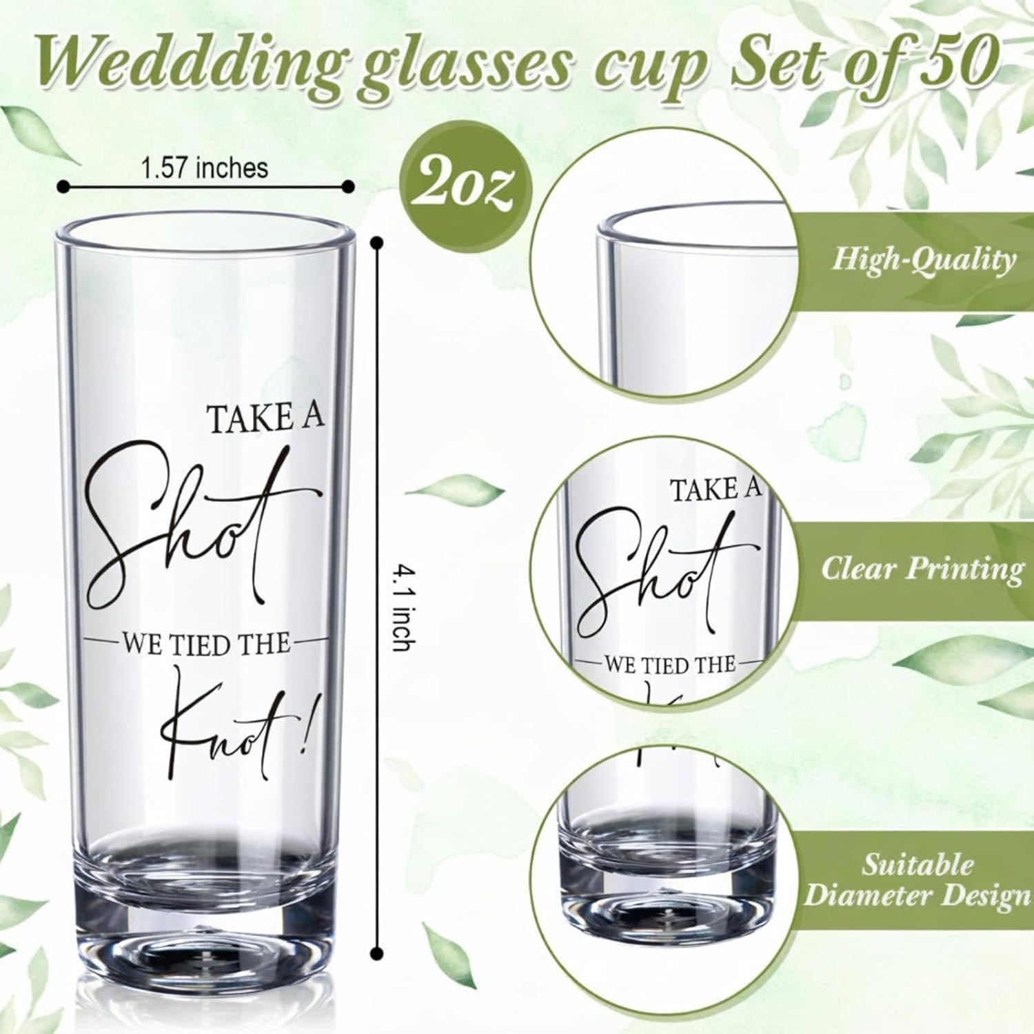 Wholesale 50 Set 2oz Acrylic Take a Shot We Tied the Knot Shot Glasses with Thank You Cards Organza Bags Wedding Favors Supplier