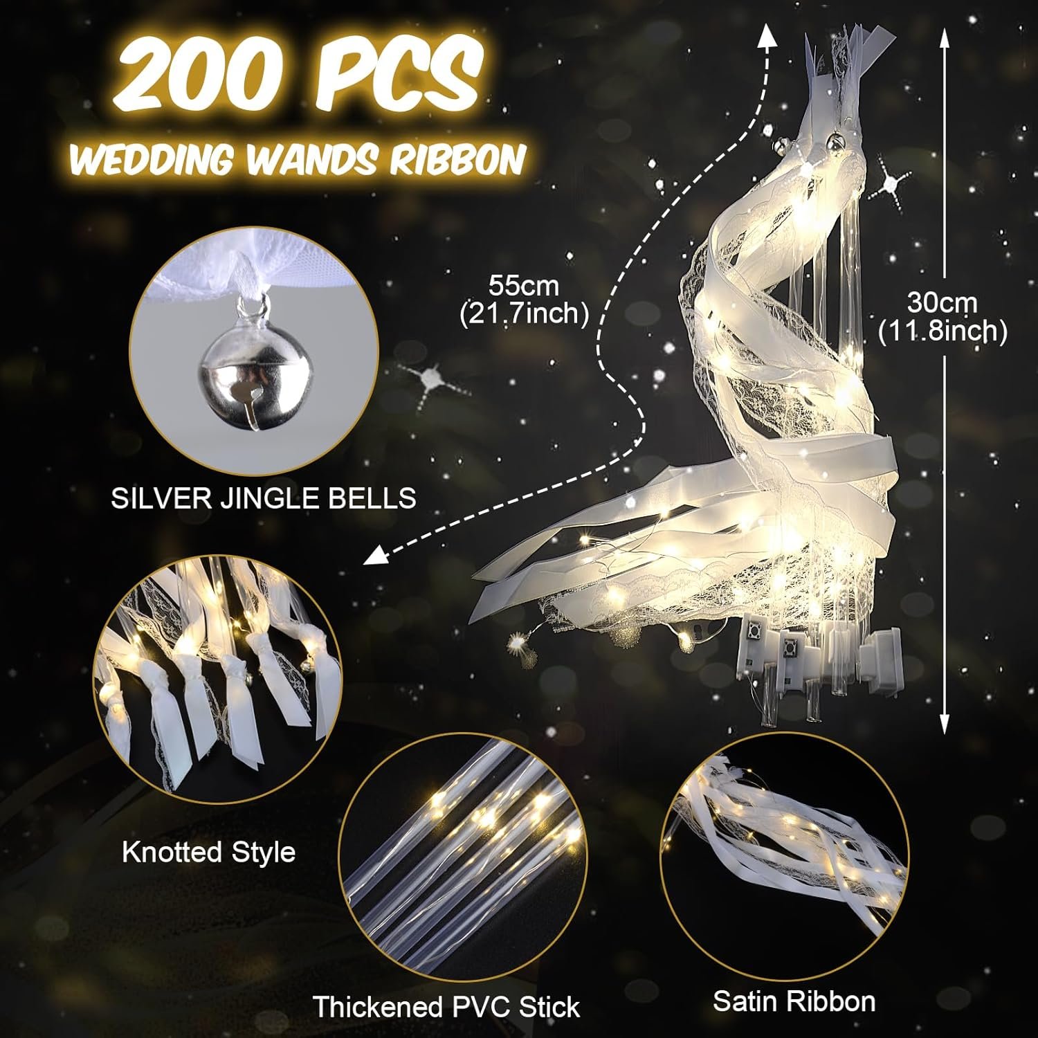 Wholesale 200PCS LED Light Up Fairy Wands with 3 Flashing Modes Silk Streamers Bells for Wedding New Year Thanksgiving Concert Supplier Wholesale 200PCS LED Light Up Fairy Wands with 3 Flashing Modes Silk Streamers Bells for Wedding New Year Thanksgiving Concert Supplier