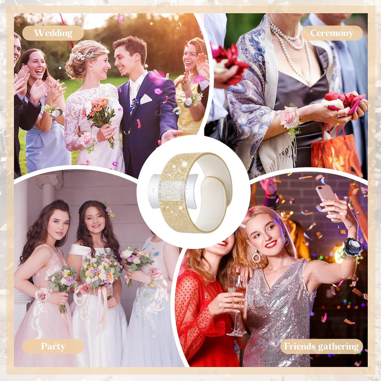 Wholesale 6 Pieces Wrist Corsage Bracelets with Acrylic Base Floral Wristlets Wedding DIY Accessories for Bridesmaids Bridal Shower Party Prom Supplier