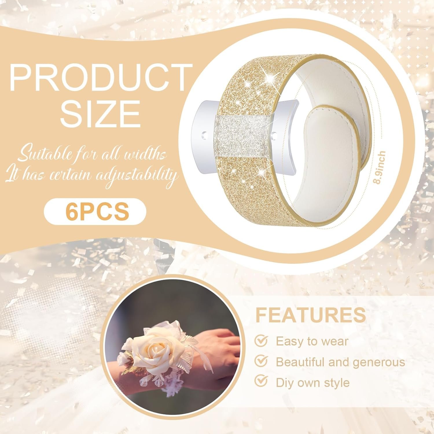 Wholesale 6 Pieces Wrist Corsage Bracelets with Acrylic Base Floral Wristlets Wedding DIY Accessories for Bridesmaids Bridal Shower Party Prom Supplier