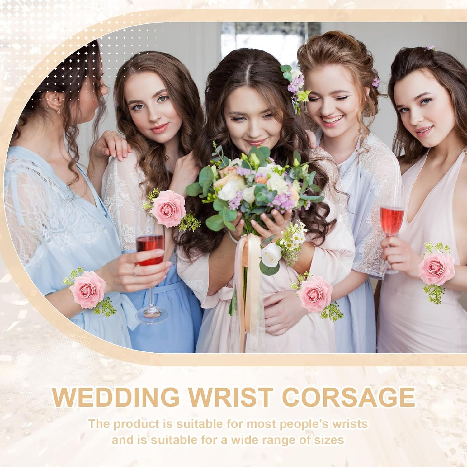 Wholesale 6 Pieces Wrist Corsage Bracelets with Acrylic Base Floral Wristlets Wedding DIY Accessories for Bridesmaids Bridal Shower Party Prom Supplier