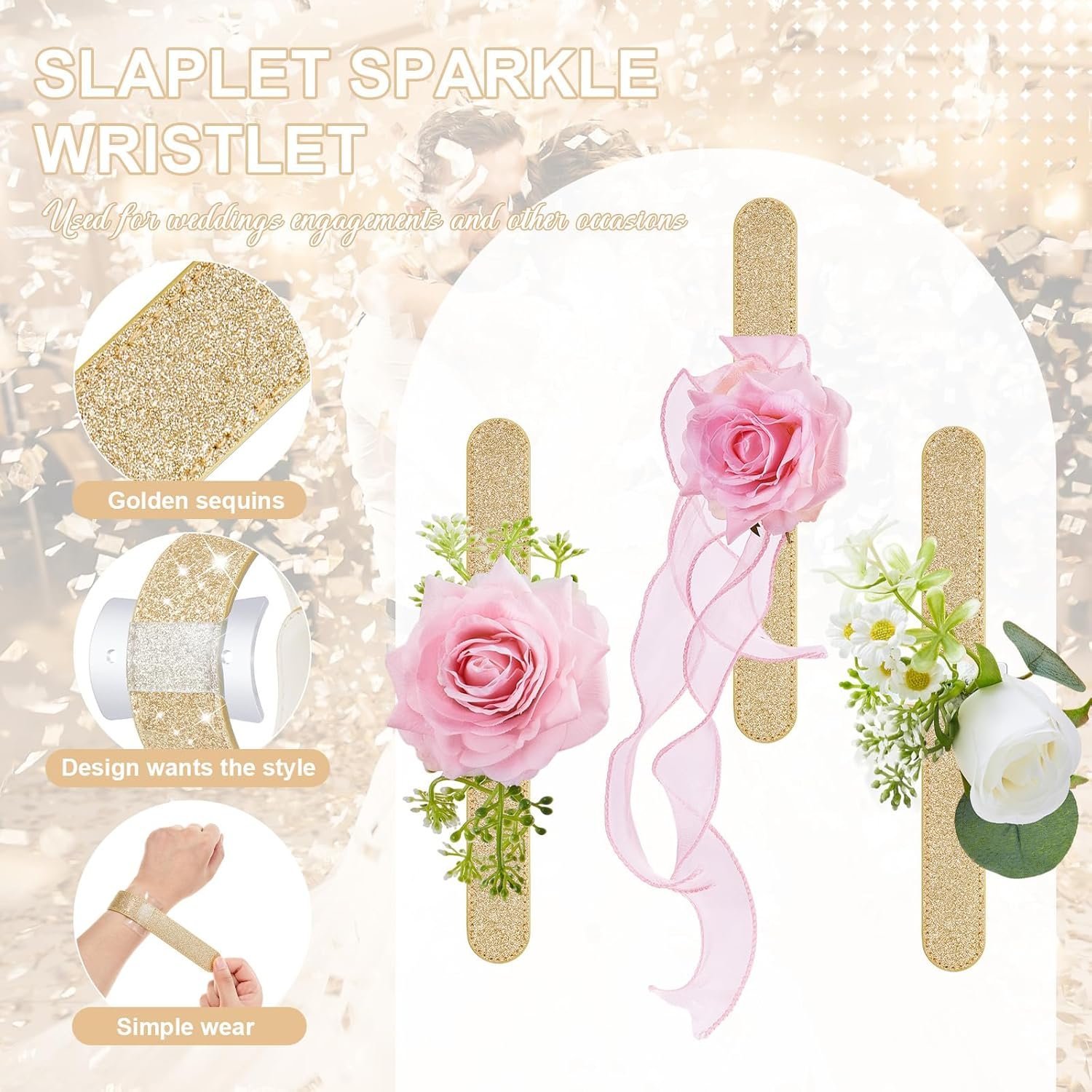 Wholesale 6 Pieces Wrist Corsage Bracelets with Acrylic Base Floral Wristlets Wedding DIY Accessories for Bridesmaids Bridal Shower Party Prom Supplier