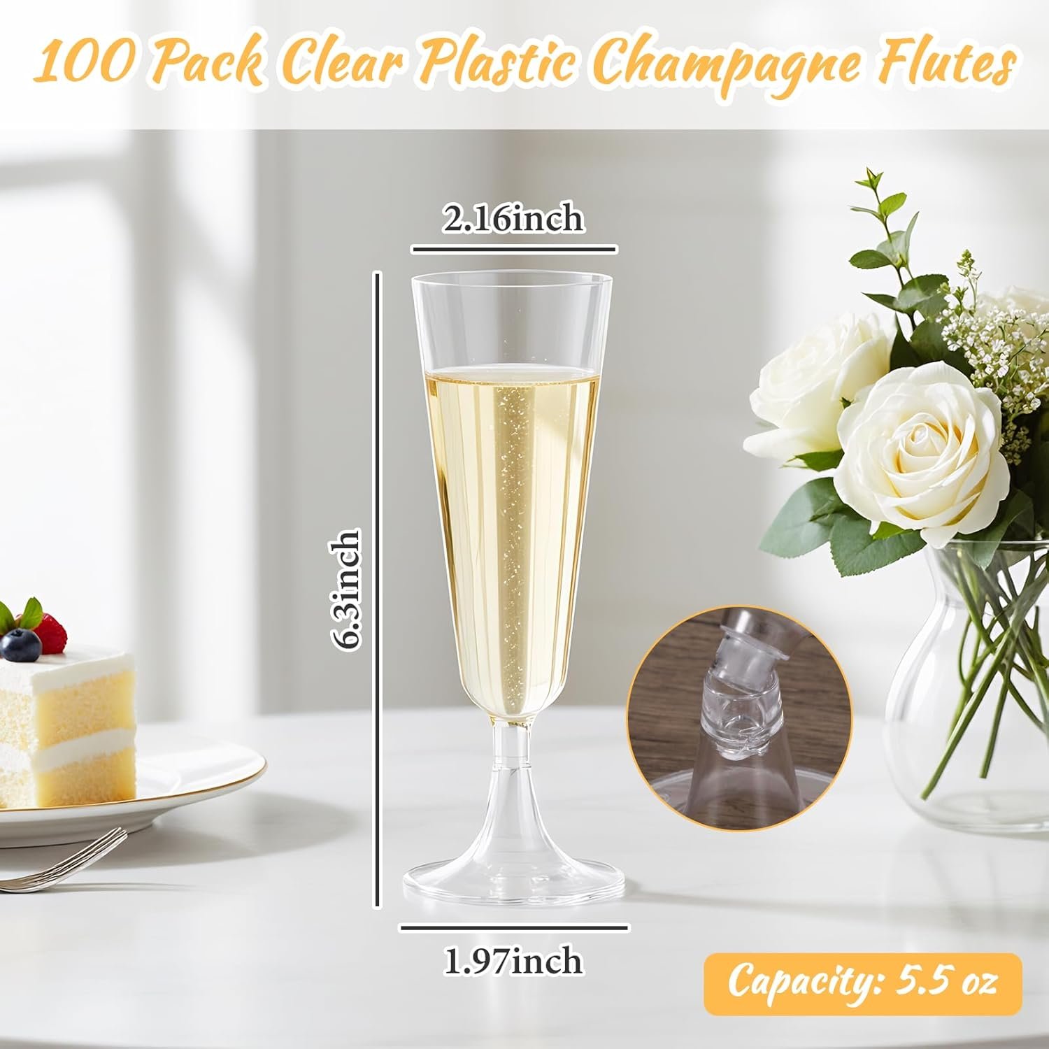 Wholesale 100 Pack 5.5 OZ Clear Disposable Plastic Champagne Flutes Elegant Wine Glasses for Party Wedding Events Supplier