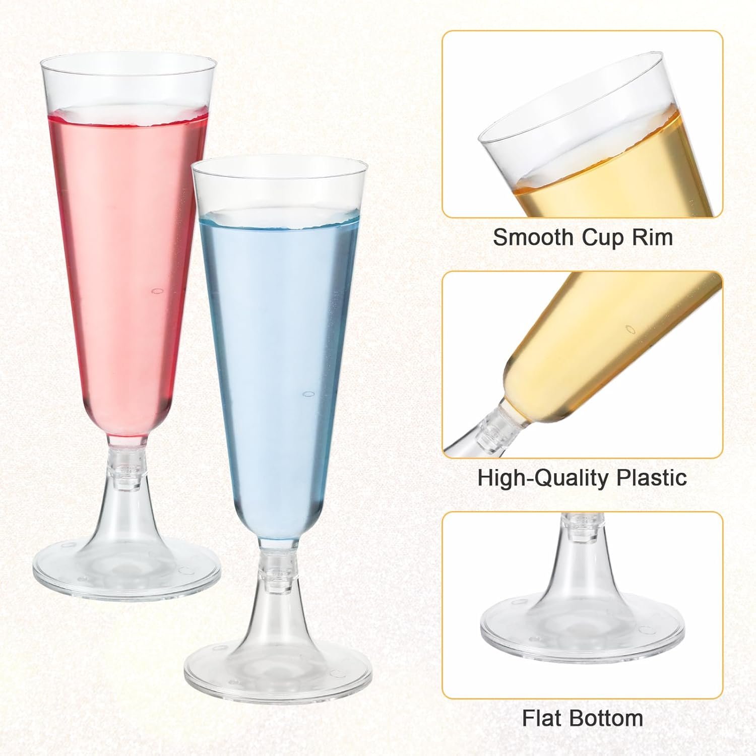 Wholesale 100 Pack 5.5 OZ Clear Disposable Plastic Champagne Flutes Elegant Wine Glasses for Party Wedding Events Supplier