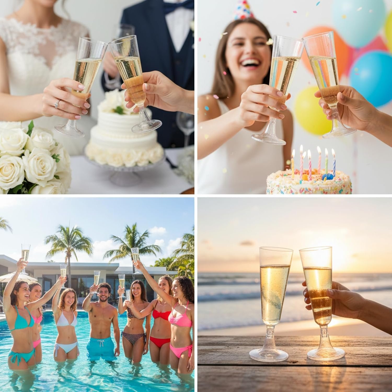 Wholesale 100 Pack 5.5 OZ Clear Disposable Plastic Champagne Flutes Elegant Wine Glasses for Party Wedding Events Supplier