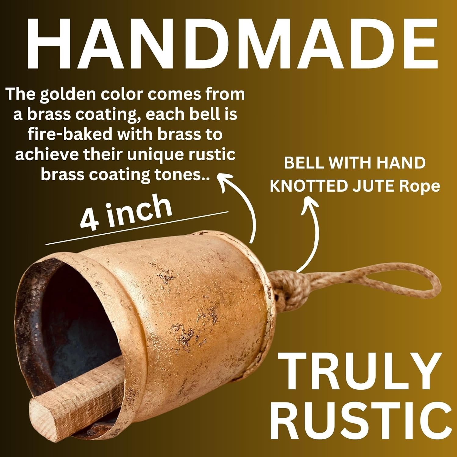 Wholesale 4 Inch Rustic Shabby Chic Vintage Cow Bell Brass Coated Wall Hanging Jute Rope Country Style Harmony Lucky Charm Christmas Bell Supplier Wholesale 4 Inch Rustic Shabby Chic Vintage Cow Bell Brass Coated Wall Hanging Jute Rope Country Style Harmony Lucky Charm Christmas Bell Supplier