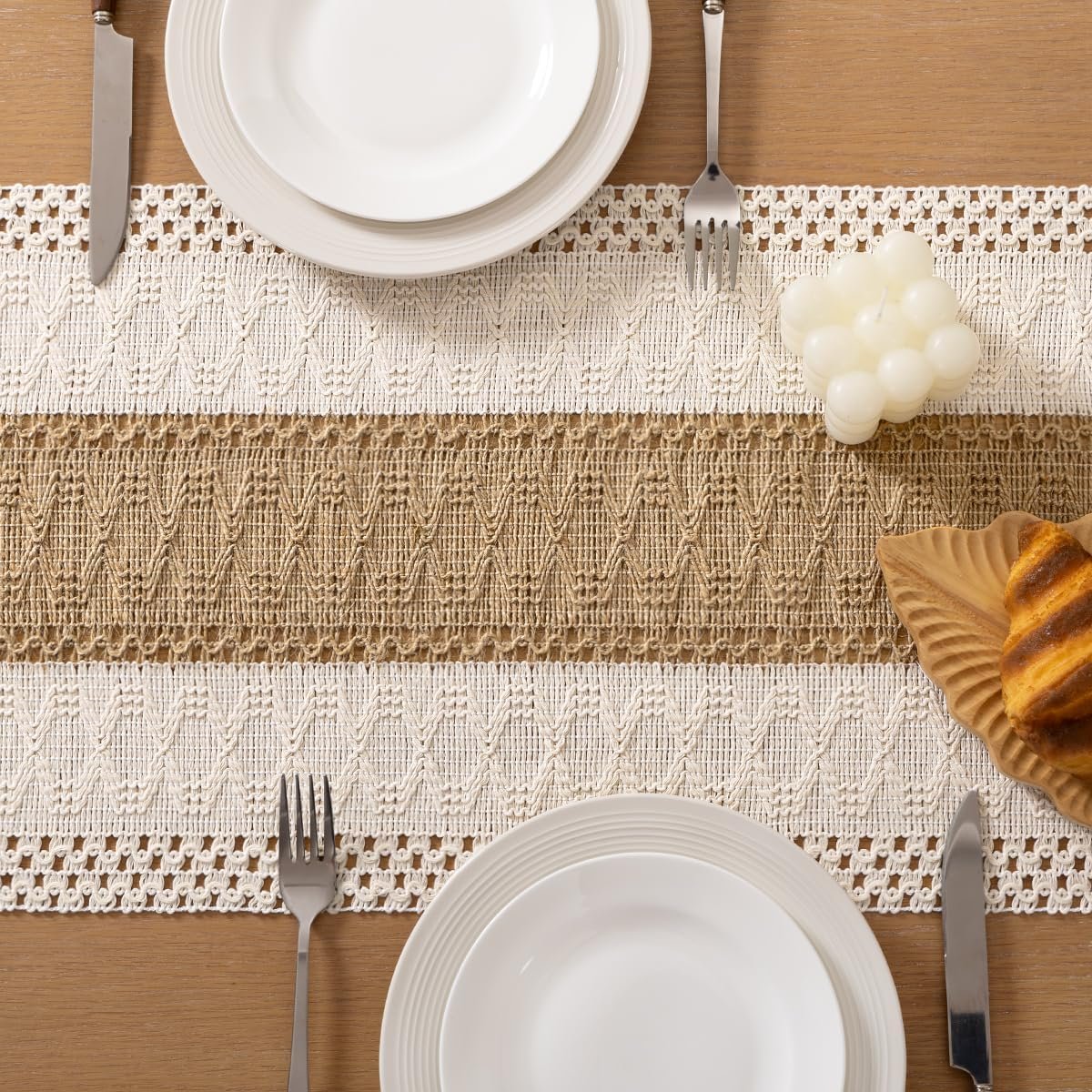 Wholesale Boho Macrame Table Runner Farmhouse Rustic Cotton Linen Valentine's Day Dining Kitchen Centerpiece Coffee Table Dresser Scarf Home Decor 12x36 Inch Supplier