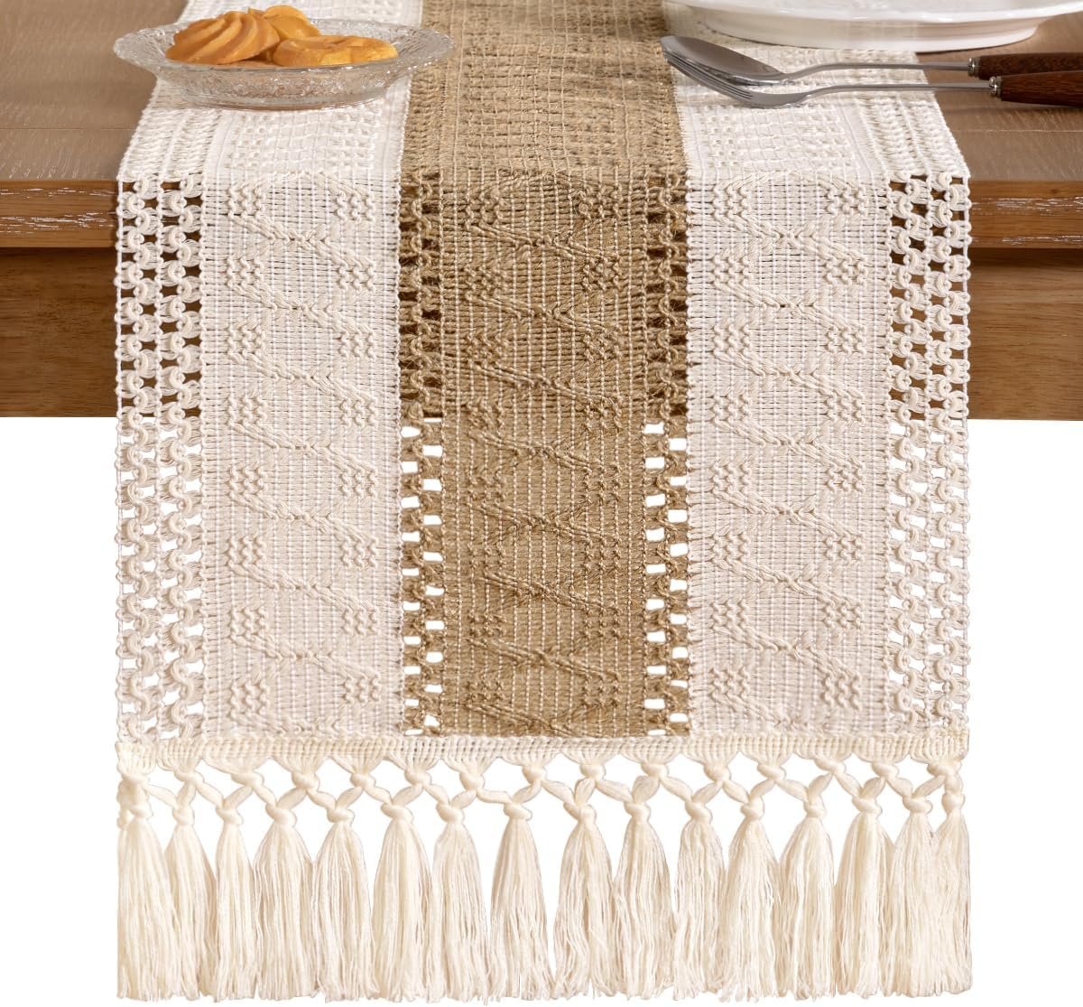 Wholesale Boho Macrame Table Runner Farmhouse Rustic Cotton Linen Valentine's Day Dining Kitchen Centerpiece Coffee Table Dresser Scarf Home Decor 12x36 Inch Supplier