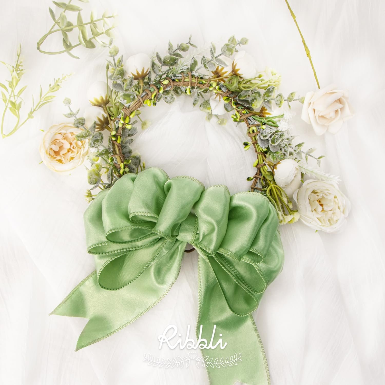 Wholesale Sage Green Satin Wired 2.5 Inch Christmas Ribbon for Gift Wrapping Wreaths Garland Tree Crafts Home Decor Continuous 20 Yards Supplier