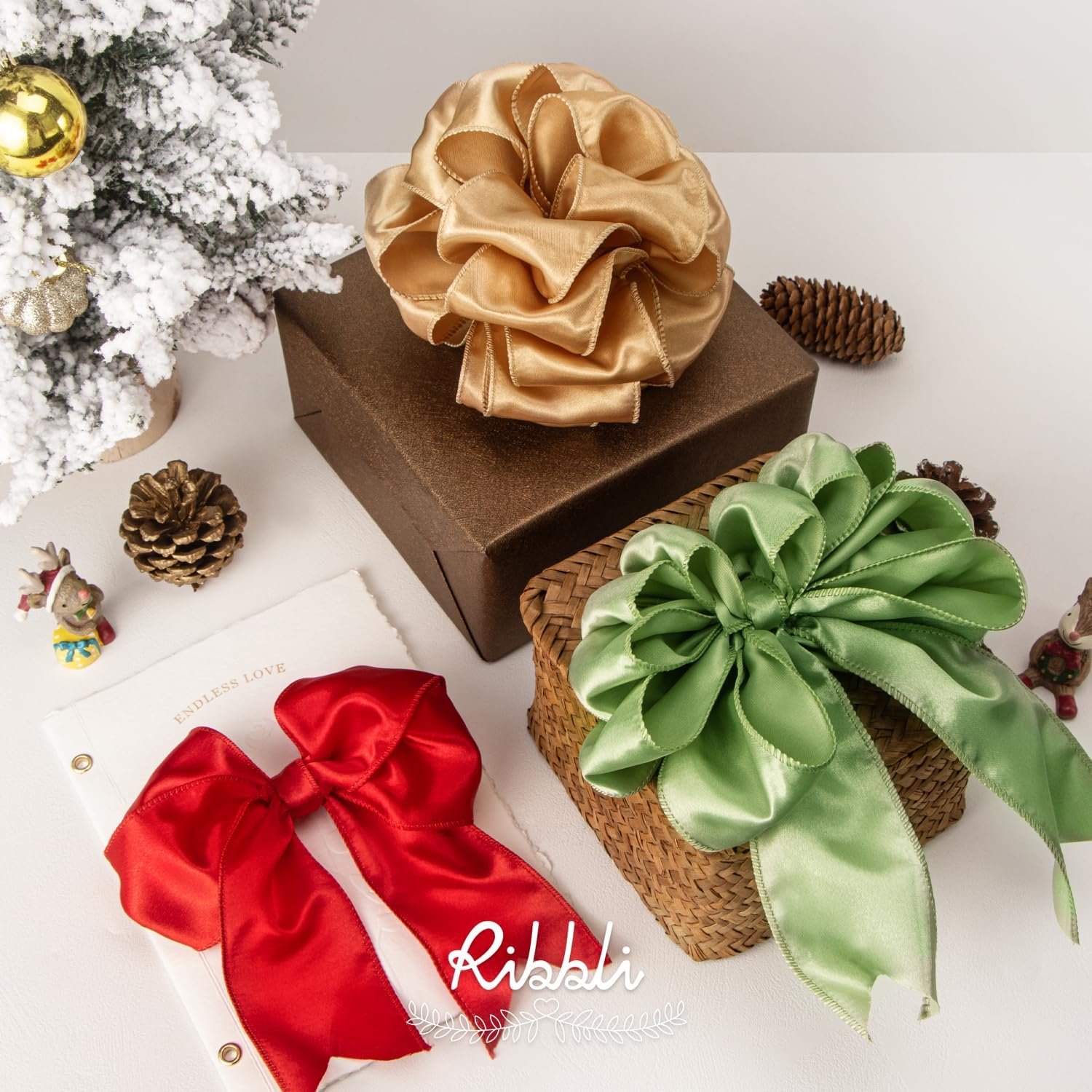 Wholesale Sage Green Satin Wired 2.5 Inch Christmas Ribbon for Gift Wrapping Wreaths Garland Tree Crafts Home Decor Continuous 20 Yards Supplier