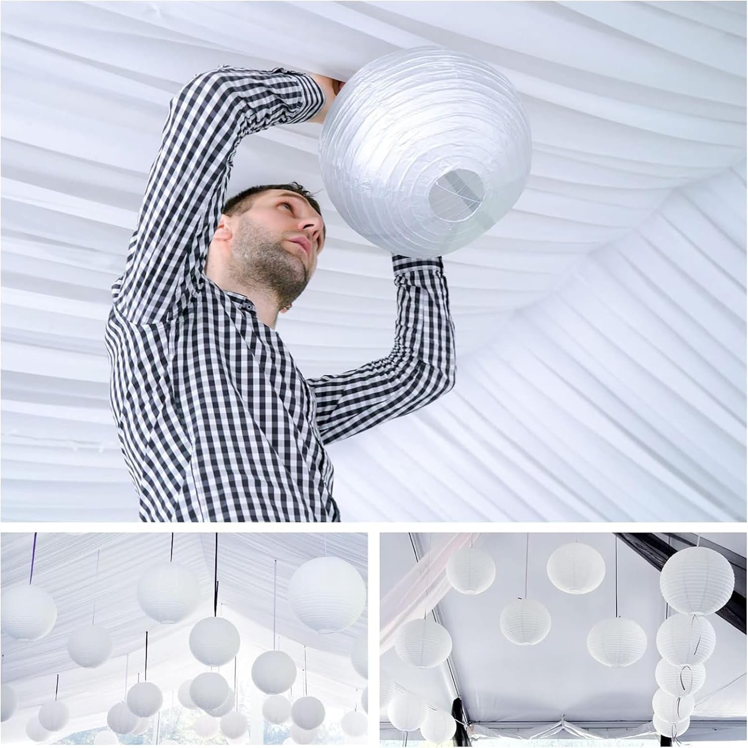 Wholesale 30Pcs 12 Inch White Round Hanging Paper Lanterns for Home Restaurant Church Wedding Birthday Party Decor Supplier
