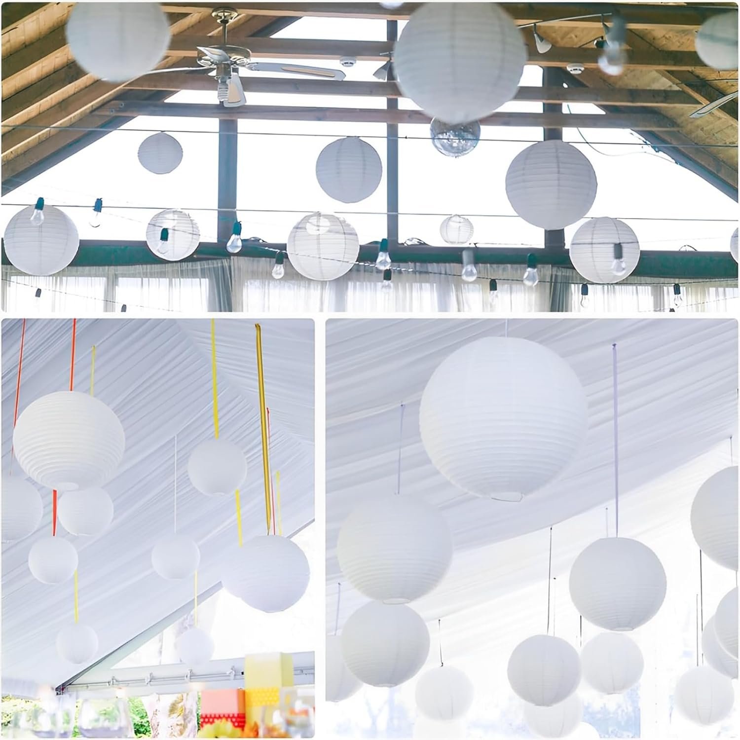 Wholesale 30Pcs 12 Inch White Round Hanging Paper Lanterns for Home Restaurant Church Wedding Birthday Party Decor Supplier
