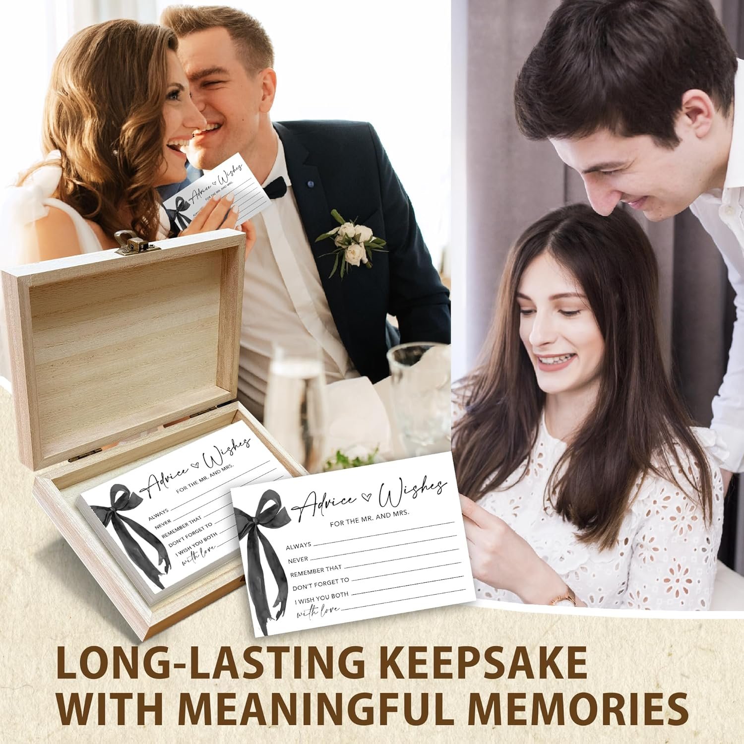 Wholesale 50 Pcs Mr and Mrs Advice and Wishes Cards in Box Black Bow Bridal Shower Guest Book for Newlywed Games Reception Decor Engagement Parties Anniversary Supplier