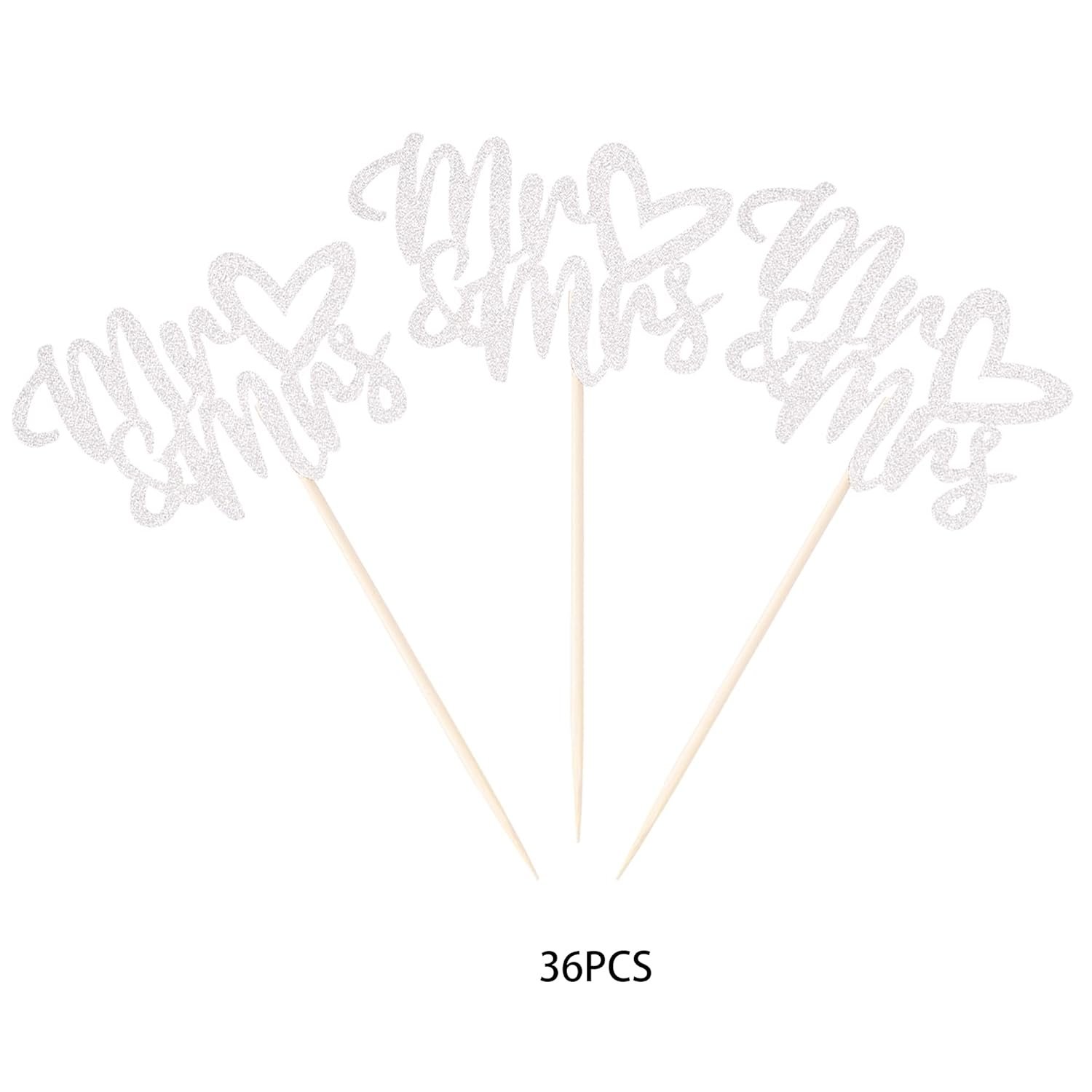 Wholesale 36 PCS Silver Mr & Mrs Love Heart Cupcake Toppers Picks Bridal Shower Wedding Engagement Birthday Party Cake Decorations Supplier