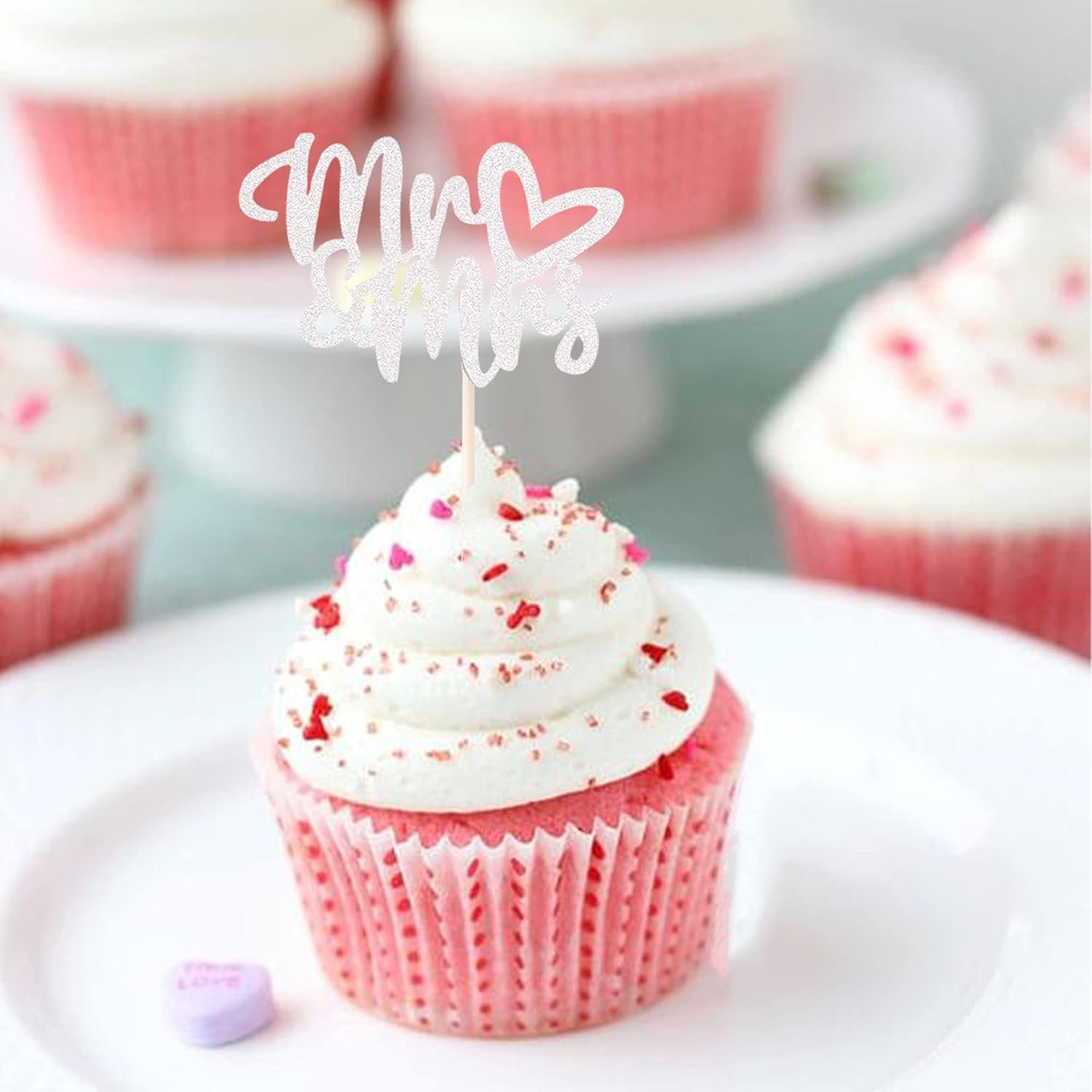 Wholesale 36 PCS Silver Mr & Mrs Love Heart Cupcake Toppers Picks Bridal Shower Wedding Engagement Birthday Party Cake Decorations Supplier