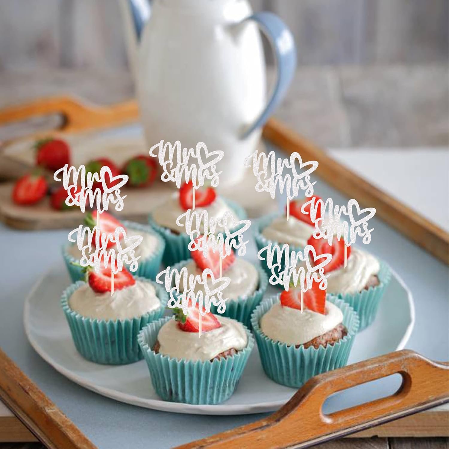 Wholesale 36 PCS Silver Mr & Mrs Love Heart Cupcake Toppers Picks Bridal Shower Wedding Engagement Birthday Party Cake Decorations Supplier