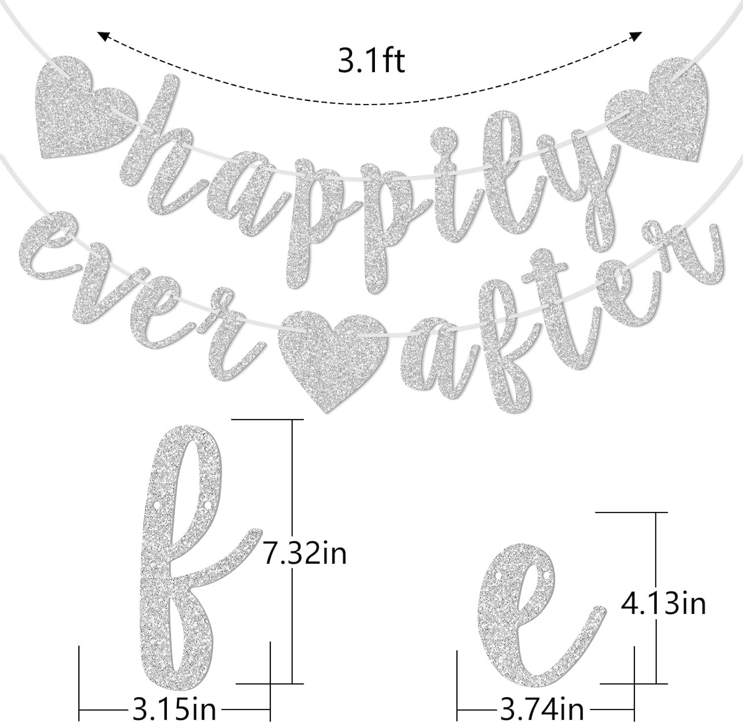 Wholesale Silver Glitter Happily Ever After Pre-Strung Cursive Bunting Banner Engagement Bridal Shower Wedding Photo Booth Props Supplier