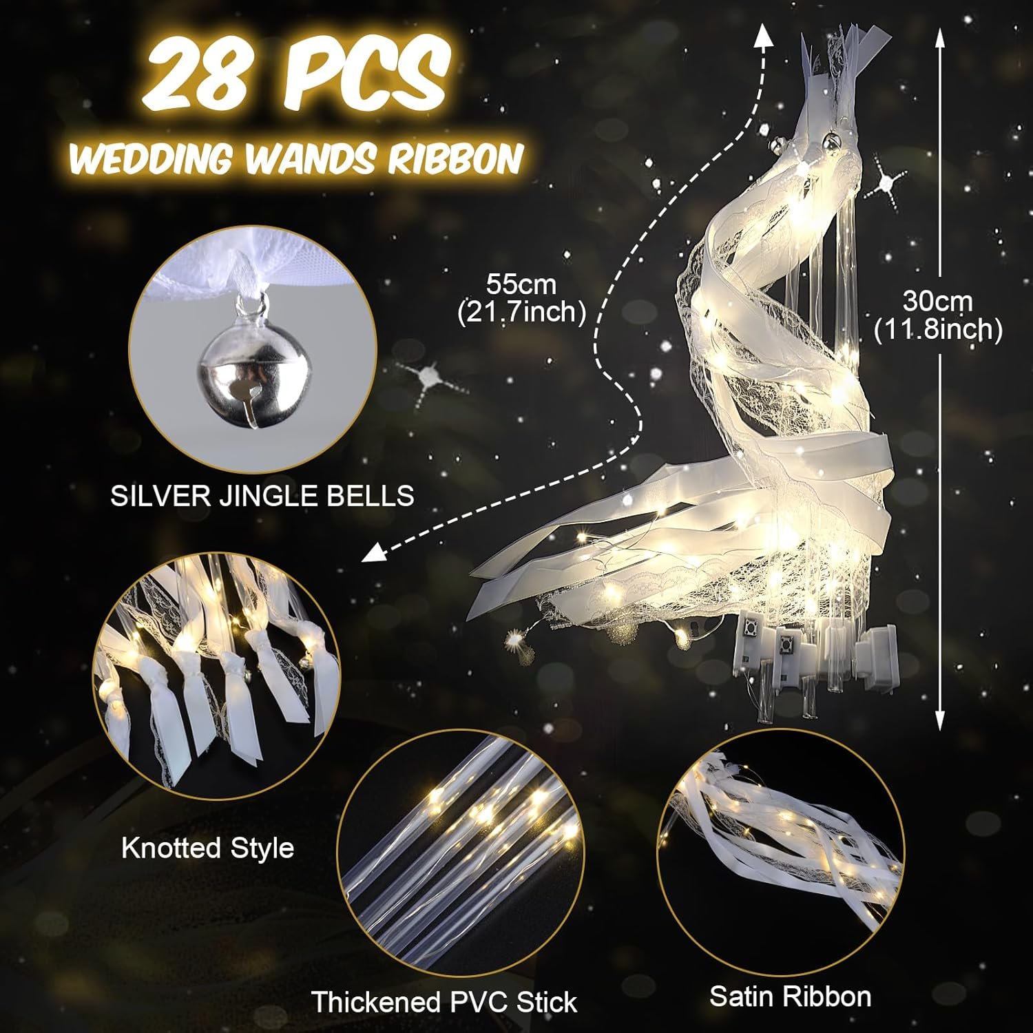 Wholesale 28PCS LED Light Up Fairy Wands Silk Streamers with 3 Flashing Modes Bells for Wedding New Year Thanksgiving Concert Supplier Wholesale 28PCS LED Light Up Fairy Wands Silk Streamers with 3 Flashing Modes Bells for Wedding New Year Thanksgiving Concert Supplier