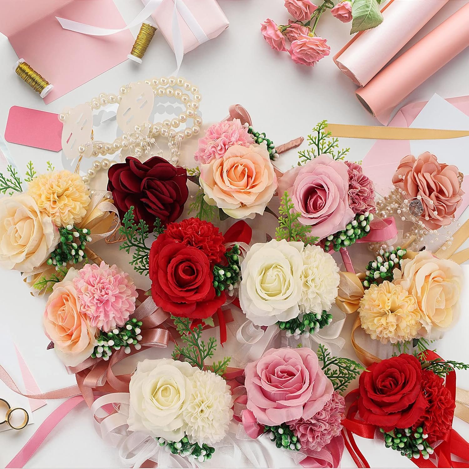 Wholesale 4 Pcs Elastic Pearl Wrist Corsage Bands Bracelets for Women Stretch DIY Prom Wedding Graduation Supplies - Supplier